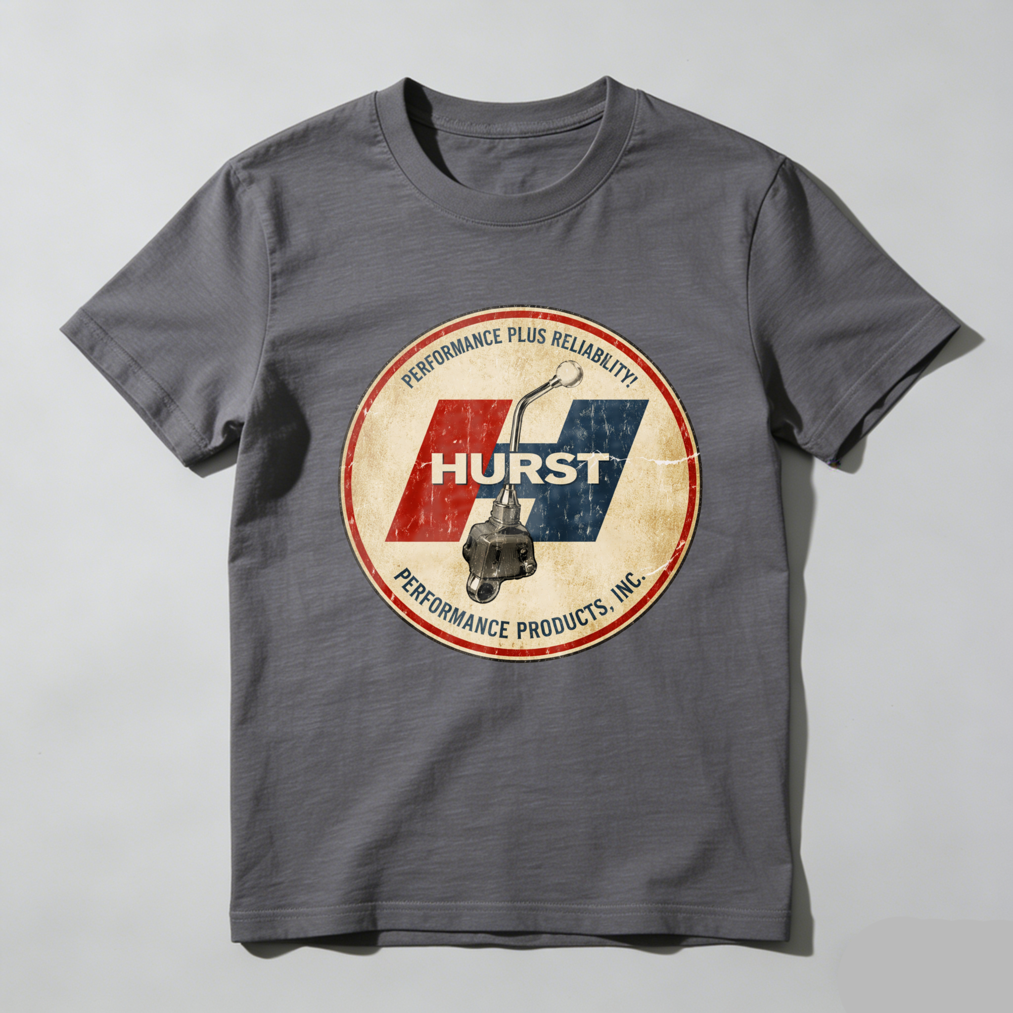 Hurst Performance Plus Reliability Classic Logo T-Shirt Black Vintage Style Automotive Gear Shift Design