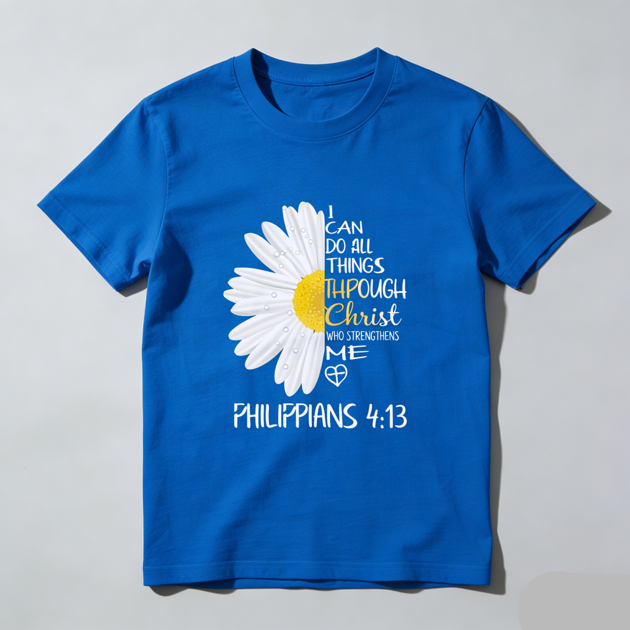 TEECURENT I Can Do All Things Through Christ Who Strengthens Me Philippians 413 Daisy Flower Christian T Shirt WOMEN