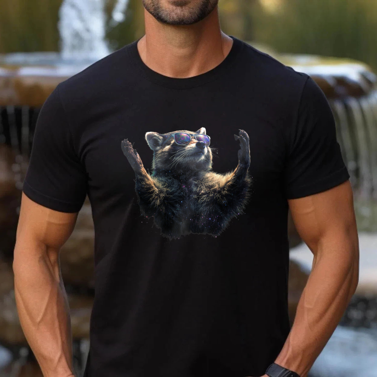 Cool Raccoon Wearing Sunglasses T-Shirt Fun Animal Graphic Design Black Shirt For Men Women Unisex Casual Wear