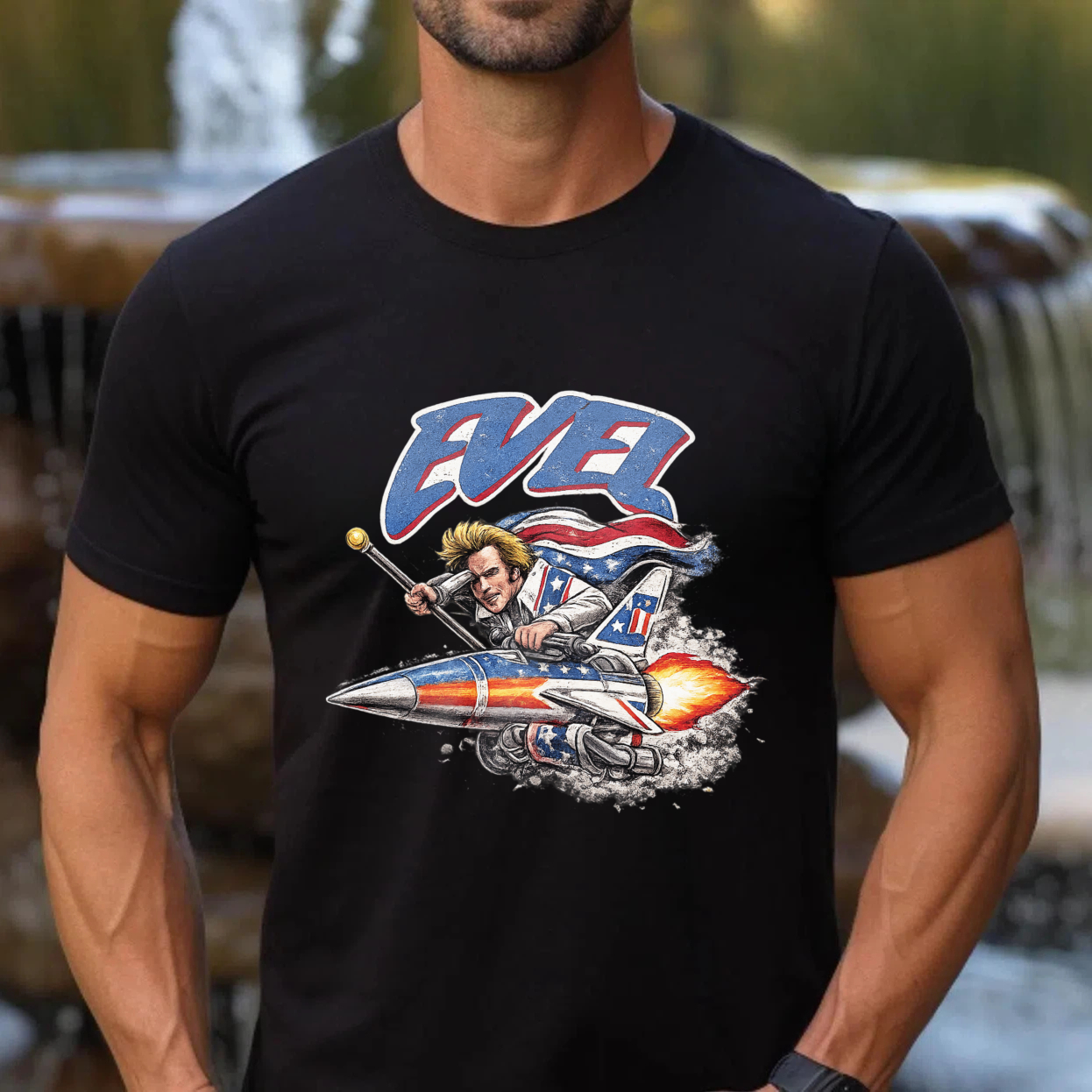 Ever Rock Star Guitar Player Riding Rocket Ship T-Shirt Made In Usa