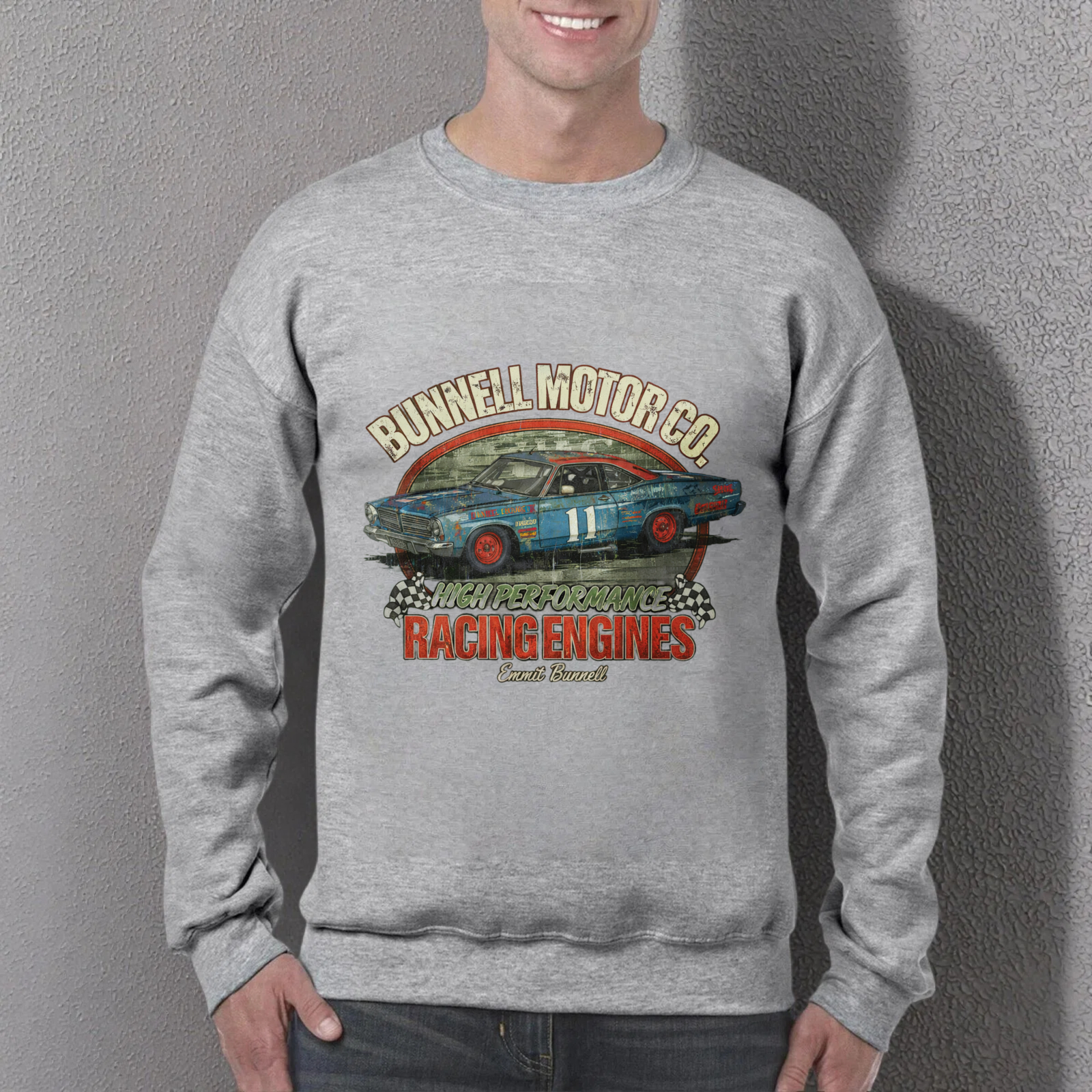 TEECURENT Bunnell Motor Co Racing Engines Sweatshirt Classic Car Graphic Crewneck Pullover Black