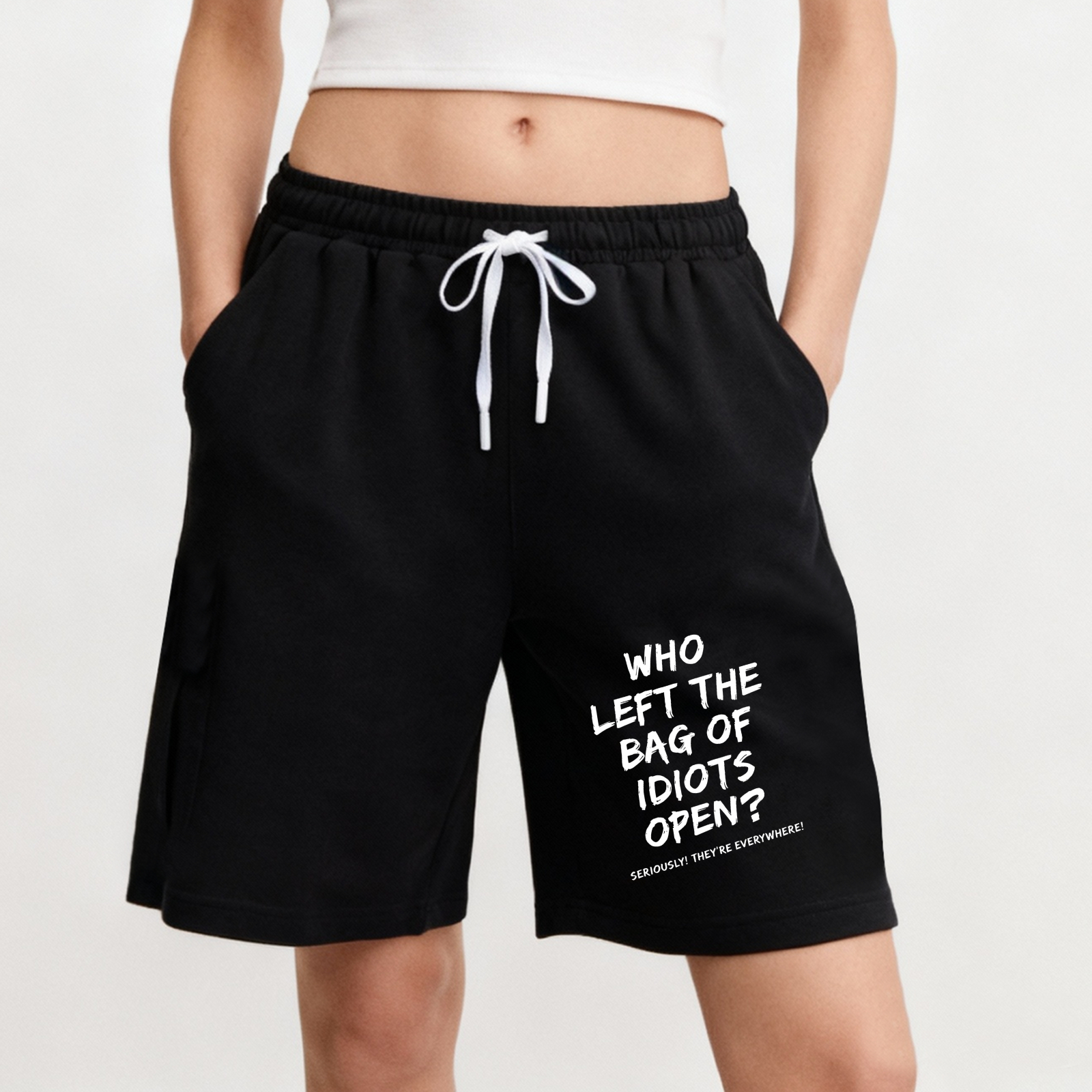 TEECURENT Who Left The Bag Of Idiots Open Funny Shorts Men Women Casual Drawstring Sweatshorts Humor Gift For Him Her