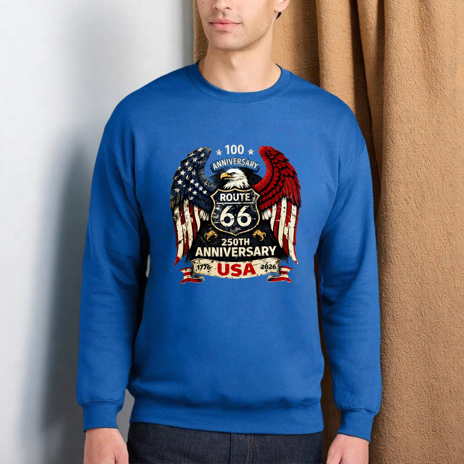 Route 66 100th Anniversary Usa 250th Anniversary Eagle American Flag Sweatshirt