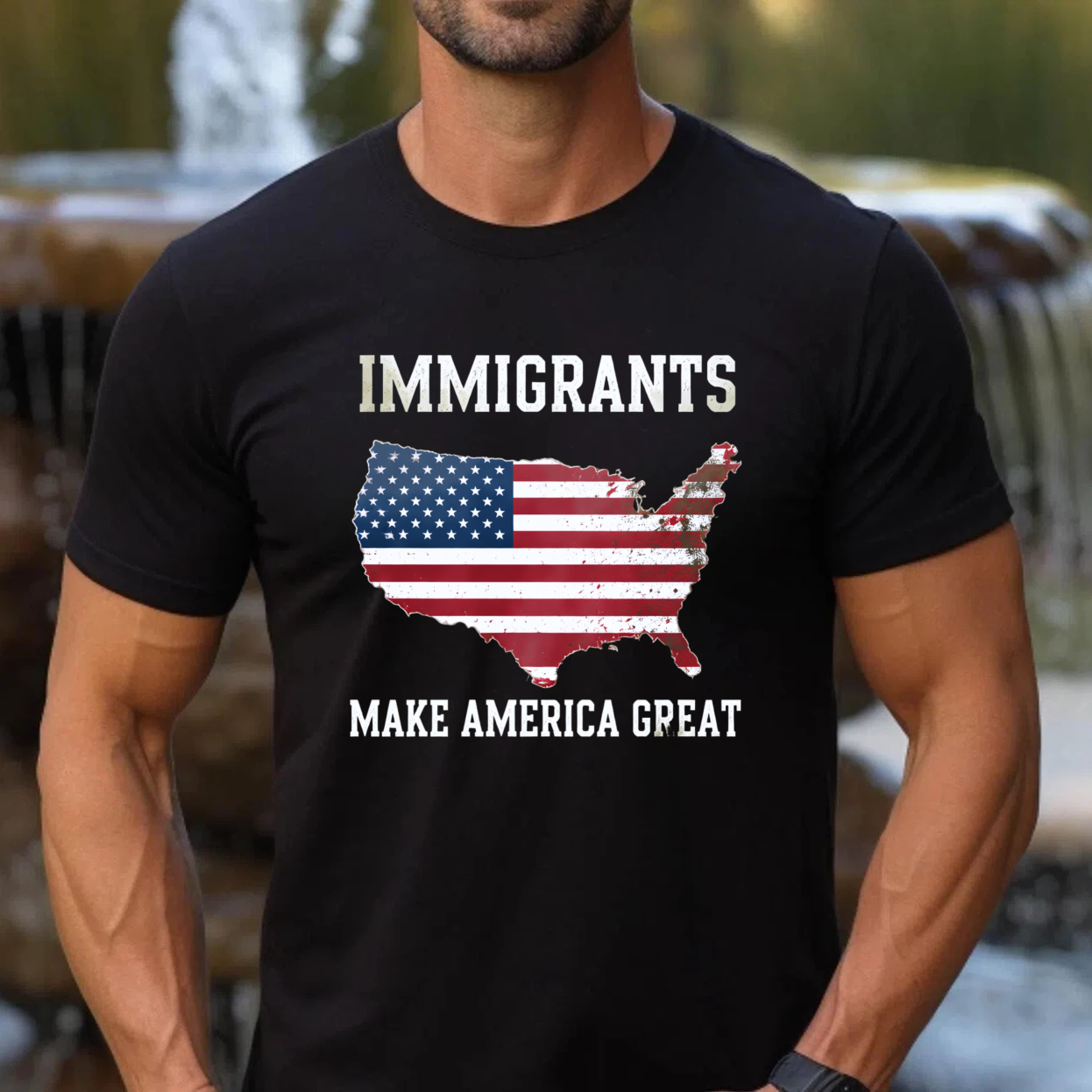 TEECURENTImmigrants Make America Great Usa Flag Map T Shirt-TeeCurent