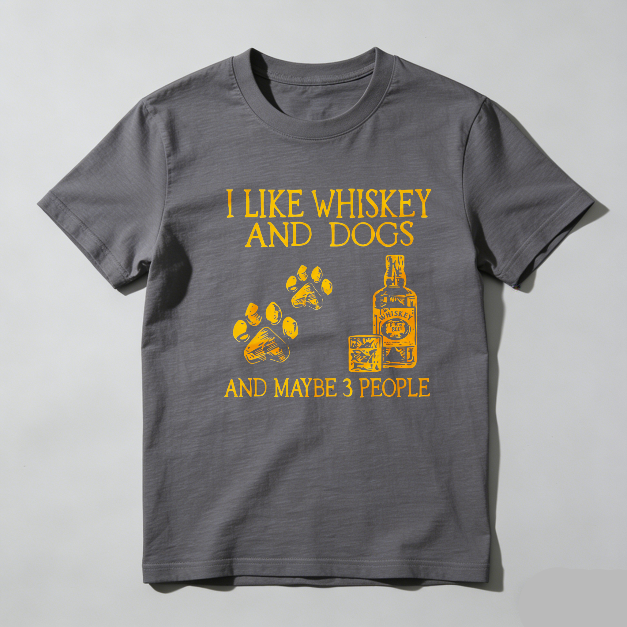 TEECURENT I Like Whiskey And Dogs And Maybe 3 People Pure Cotton Short Sleeve T Shirt-TeeCurent