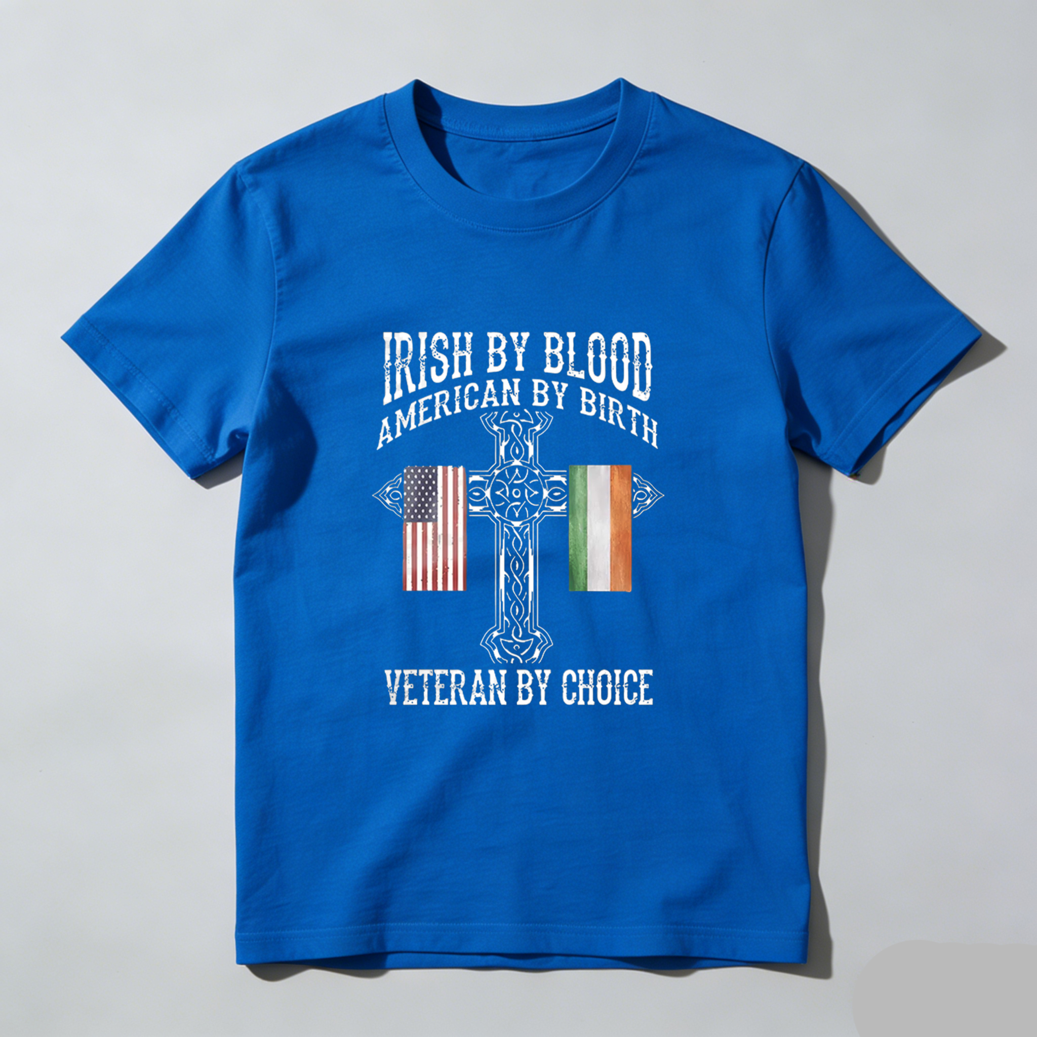 TEECURENT Irish By Blood American By Birth Veteran By Choice tshirt 100% cotton