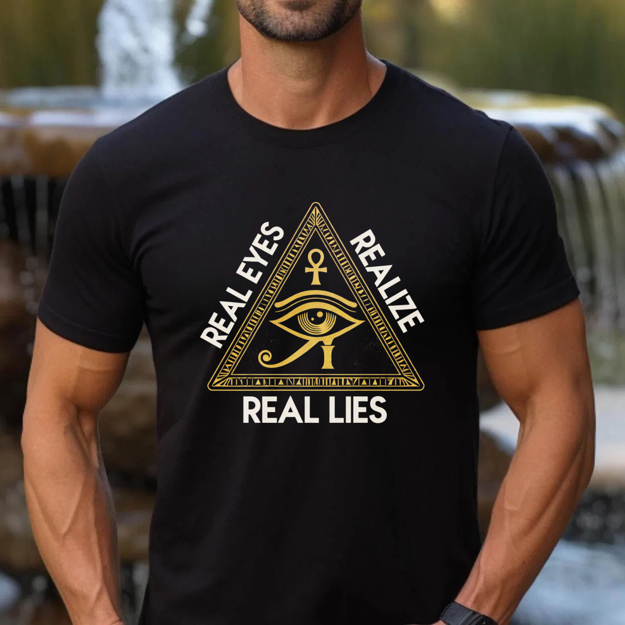 TEECURENT  Real Eyes Realize Real Lies Pyramid Eye Symbol TEECURENT
