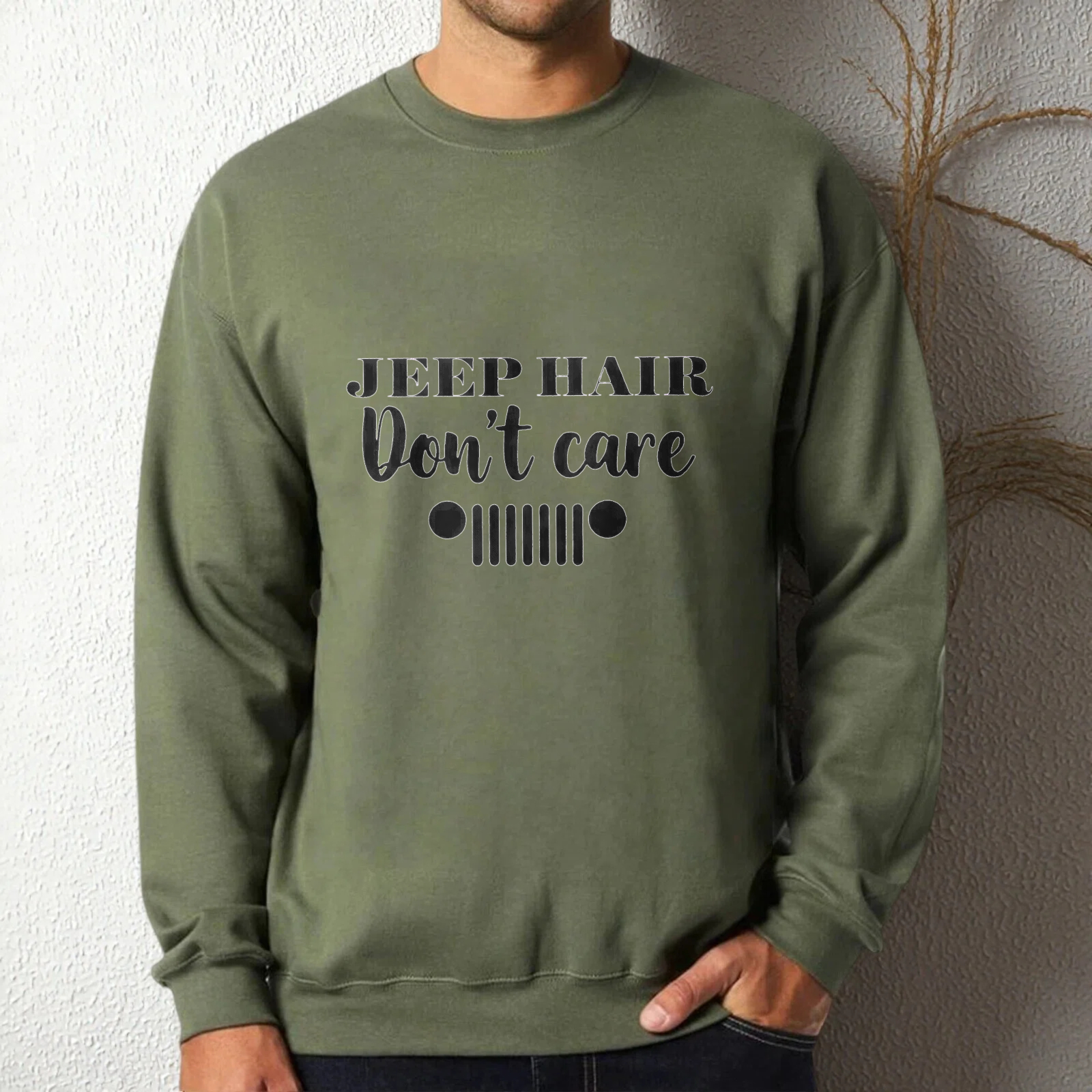 TEECURENT Jeep Hair Dont Care Sweatshirt Unisex Crewneck Pullover Long Sleeve Casual Graphic Shirt For Men Women Outdoor Adventure Fashion Top