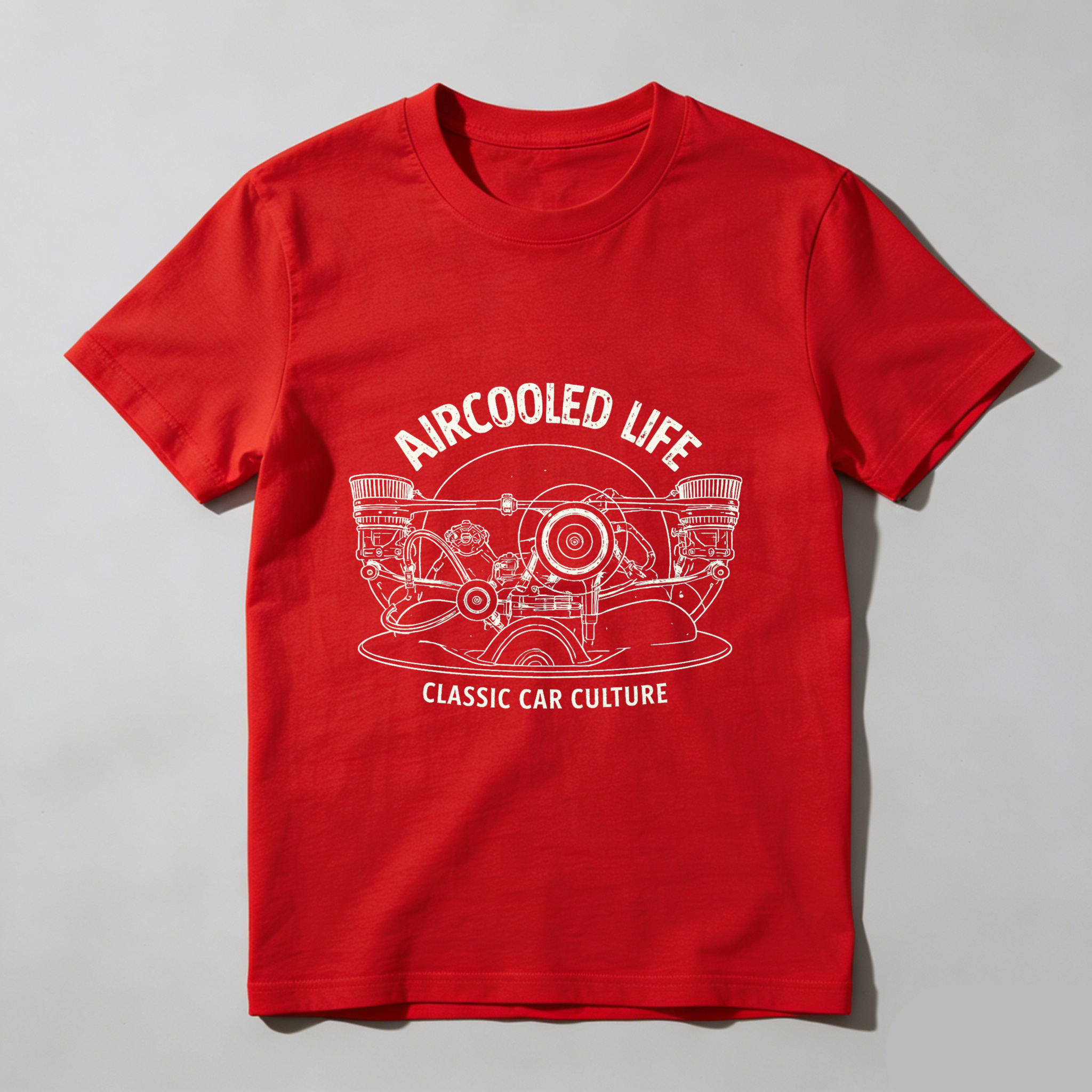 Aircooled Life Classic Car Culture T-Shirt Vintage Automotive Engine Design Black Men's Tee
