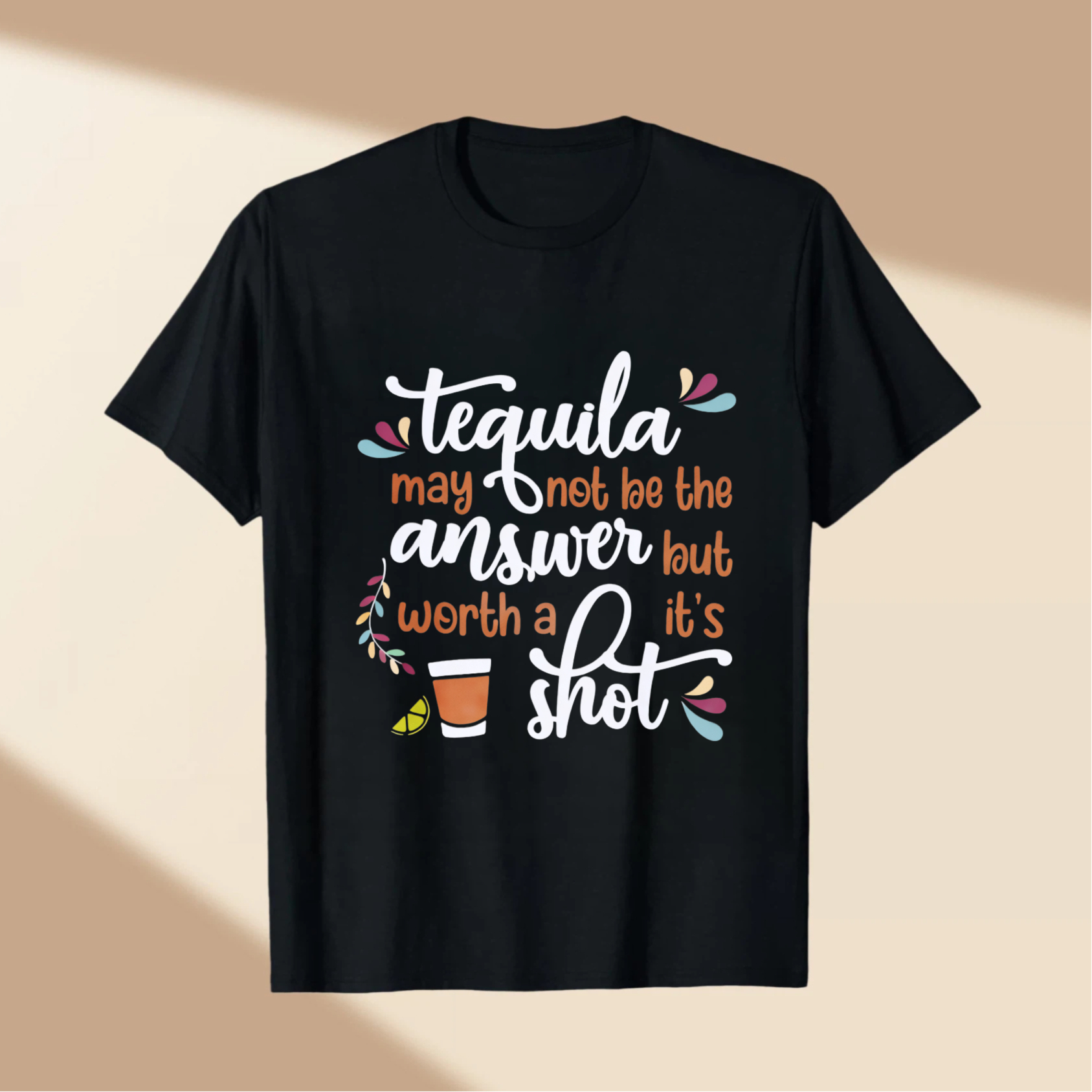 TEECURENT Tequila May Not Be The Answer But Its Worth A Shot Funny T-Shirt For Women And Men With Tequila Quote And Cocktail Design WOMEN