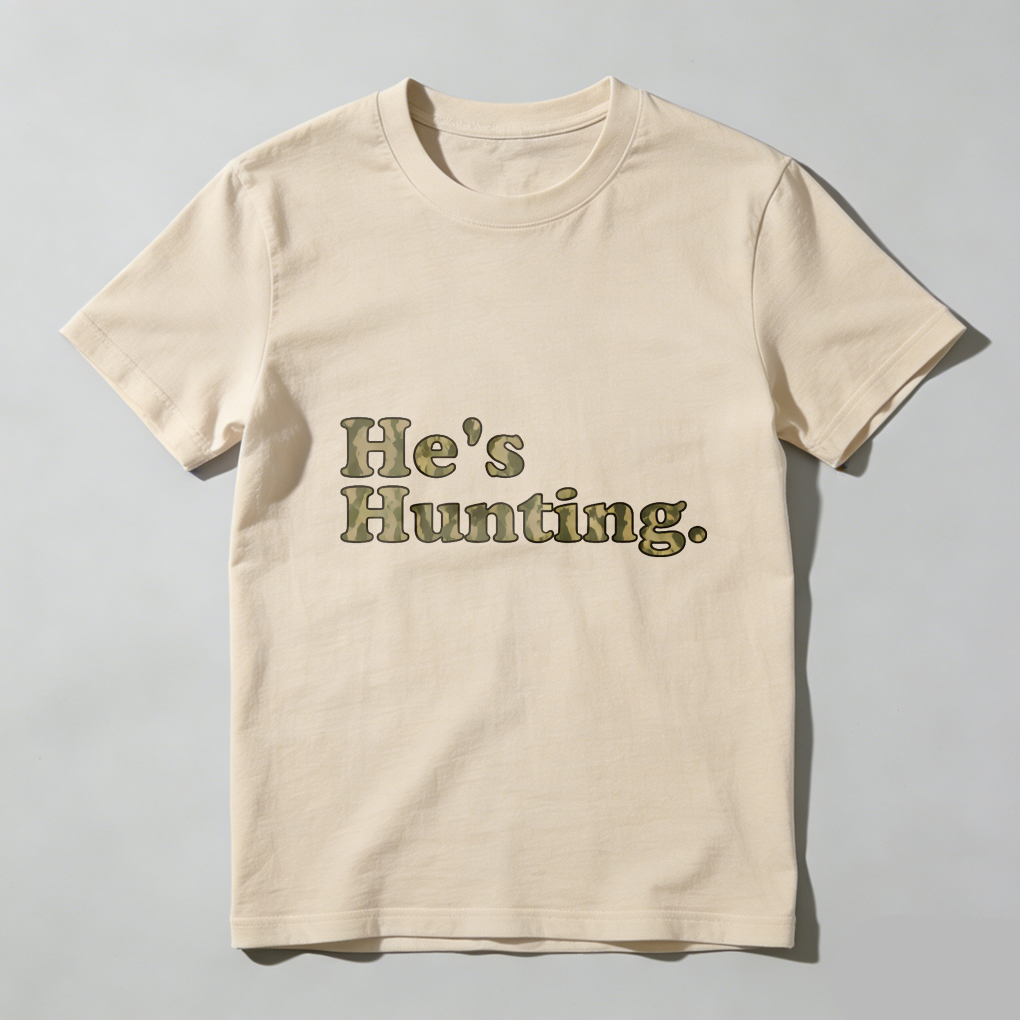 TEECURENT Hes Hunting Black T Shirt Men Women Casual Graphic Tee Shirt Unisex Top Fashion Statement Clothing-TeeCurent