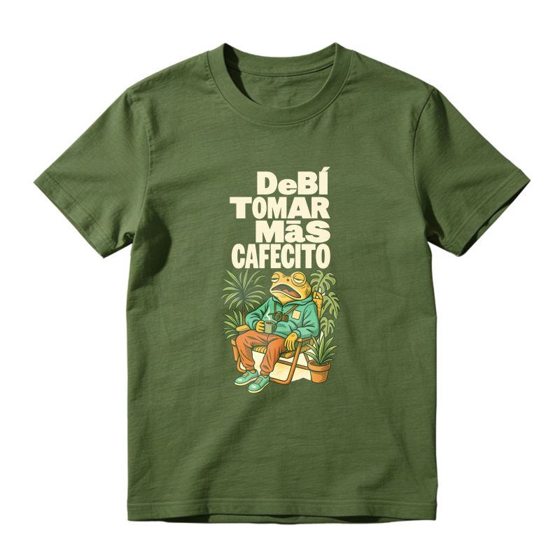 Frog Drinking Coffee With Plants And Text Debi Tomar Mas Cafecito Unisex Classic T-shirt