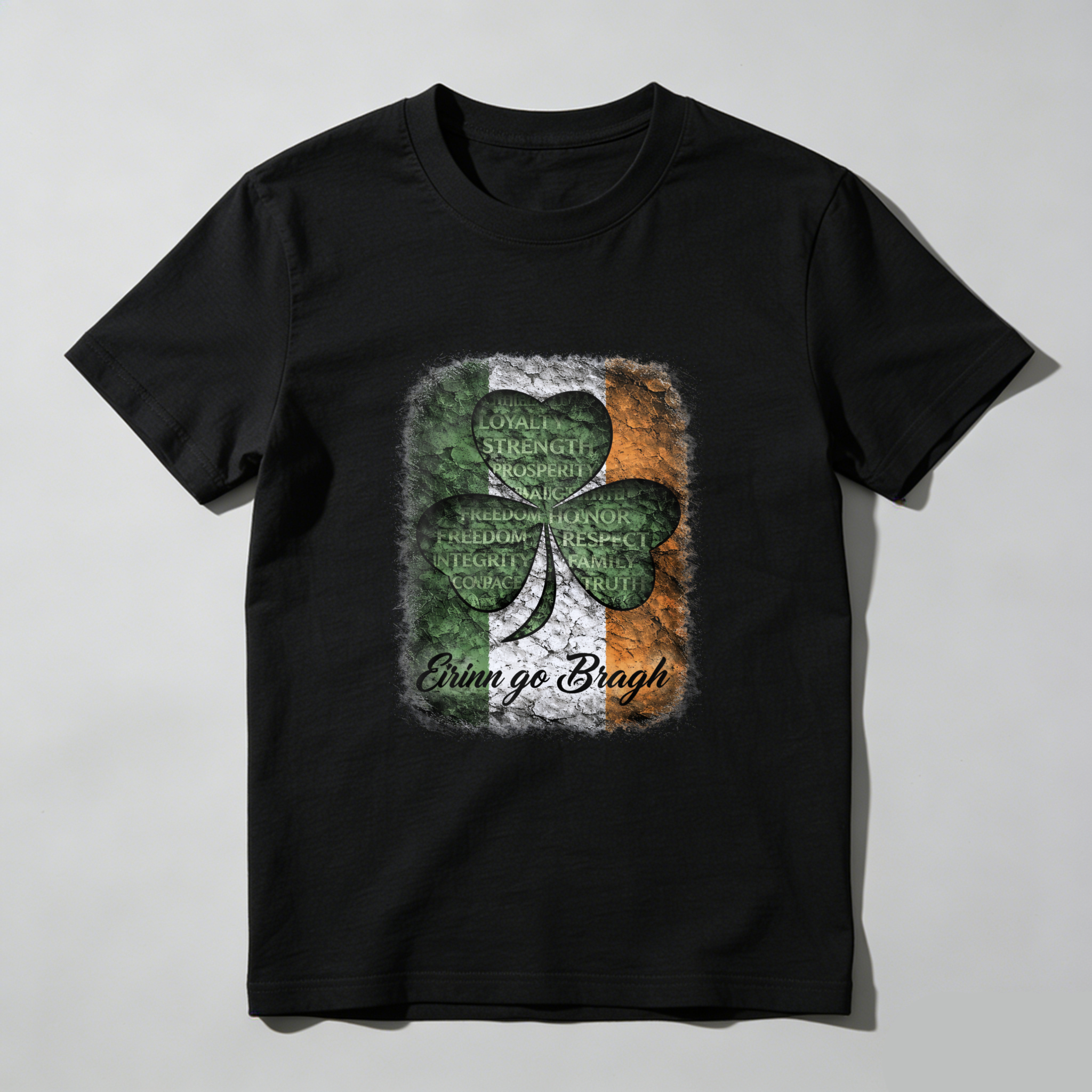 TEECURENT Irish Shamrock Flag T-Shirt With Erin Go Bragh And Irish Values Design For St Patrick's Day And Irish Pride