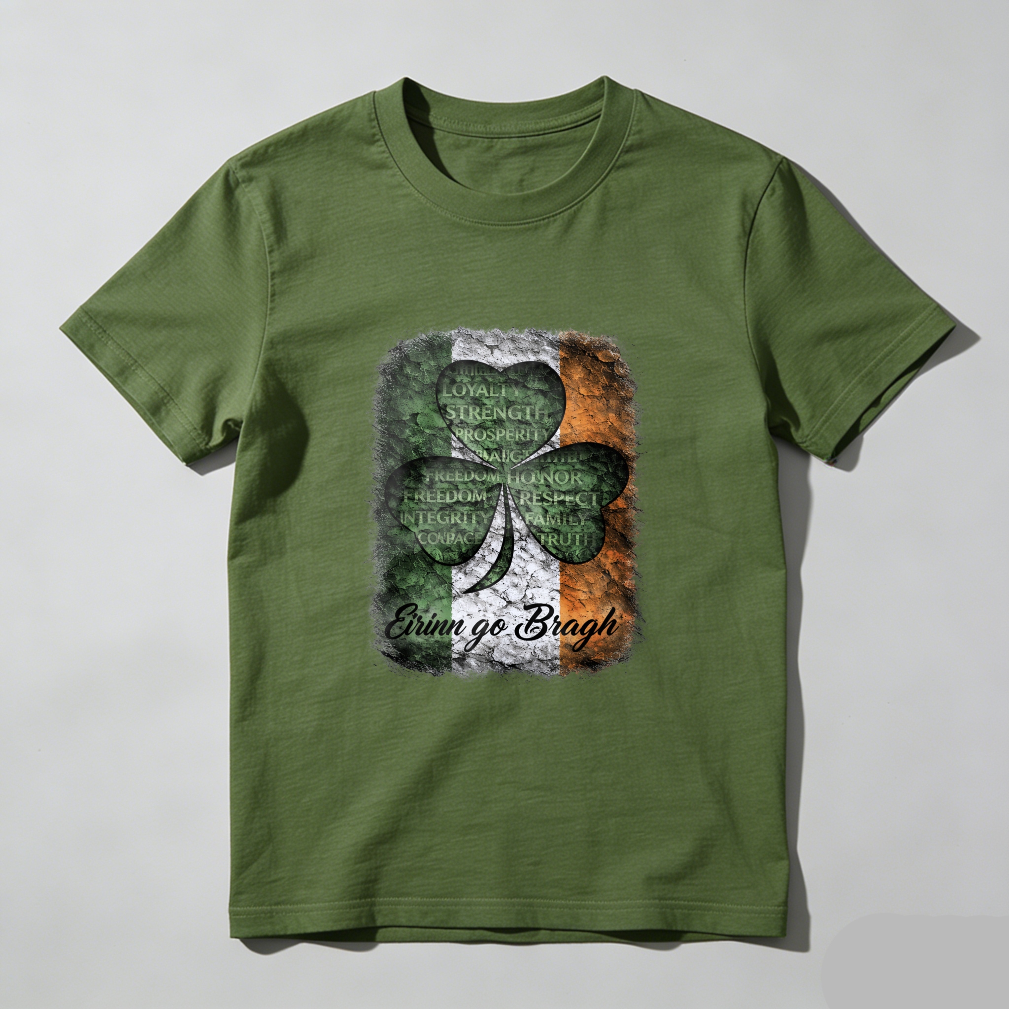 TEECURENT Irish Shamrock Flag T-Shirt With Erin Go Bragh And Irish Values Design For St Patrick's Day And Irish Pride