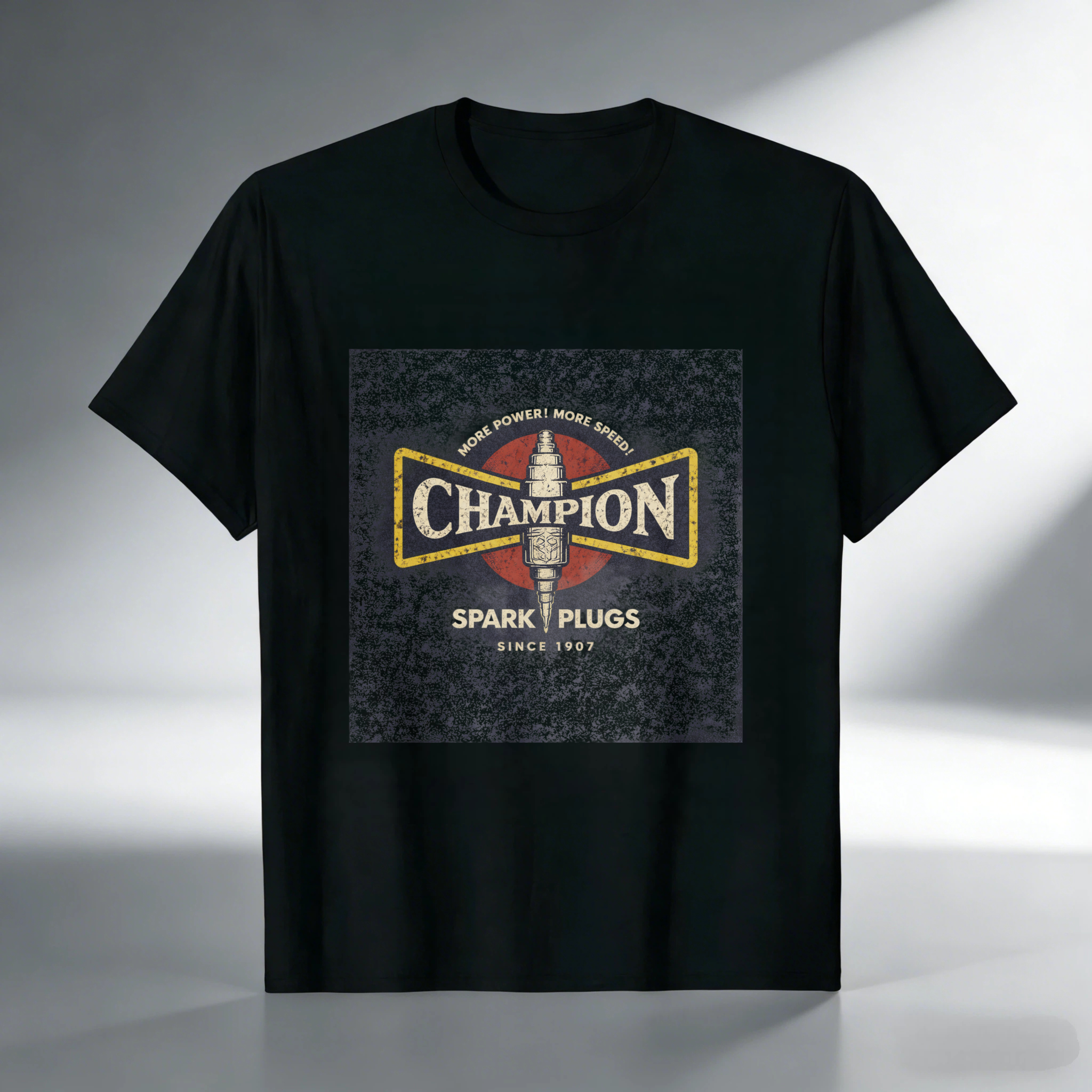 Champion Spark Plugs Vintage Logo T-Shirt Classic Black Men's Casual Wear Automotive Enthusiast Gift