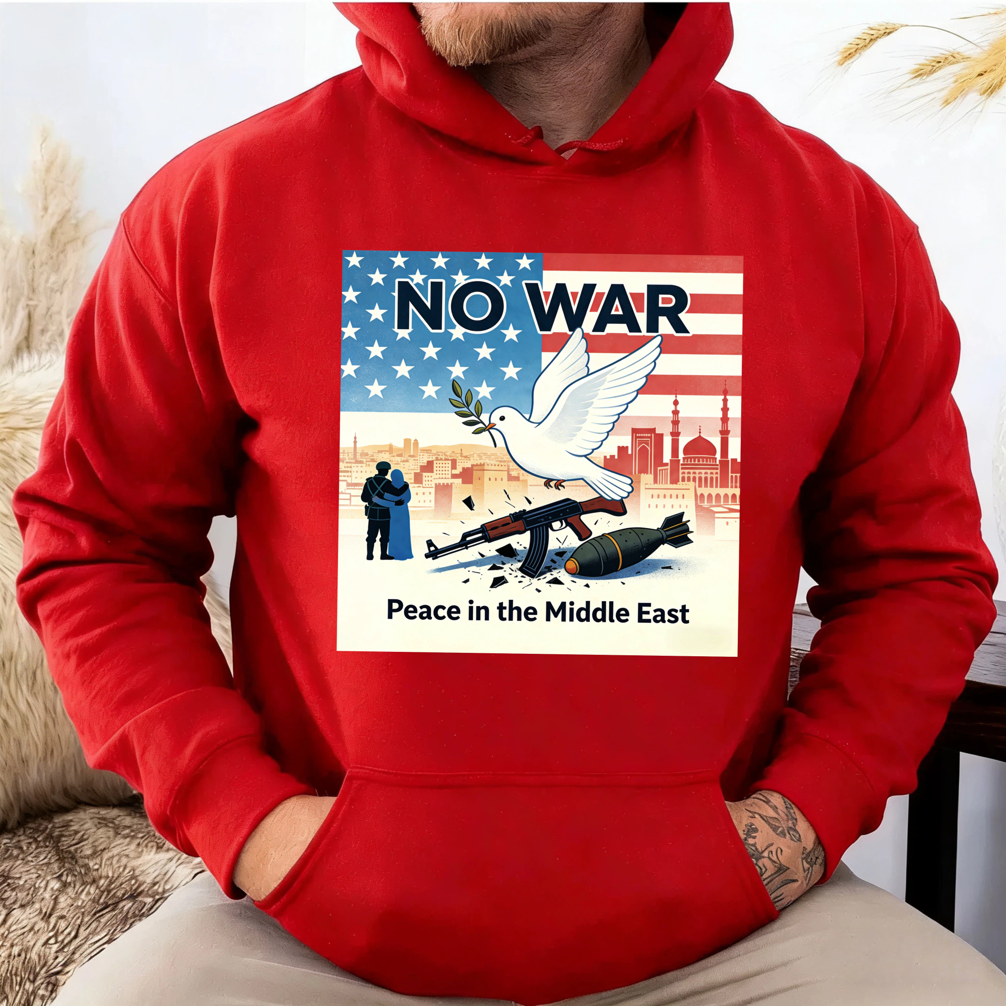 TEECURENT No War Peace In The Middle East Hoodie With American Flag And Dove Design For Peace Advocates