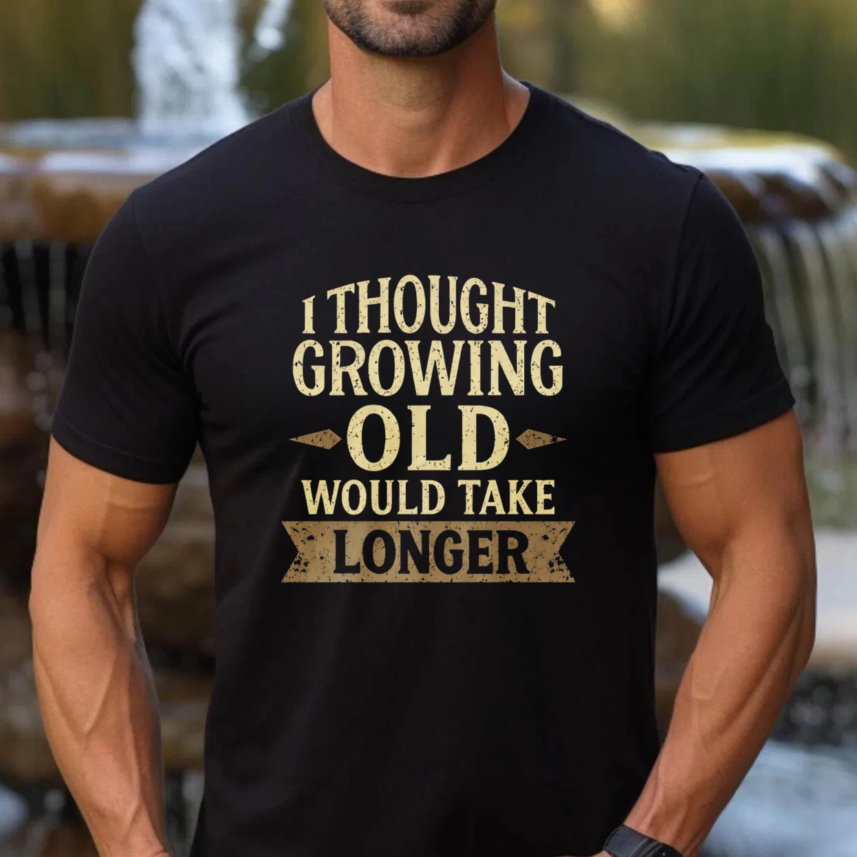 TEECURENTI Thought Growing Old Would Take Longer T Shirt Funny Humor Adult Gift For Men Women Casual Wear Black Cotton Top-TeeCurent
