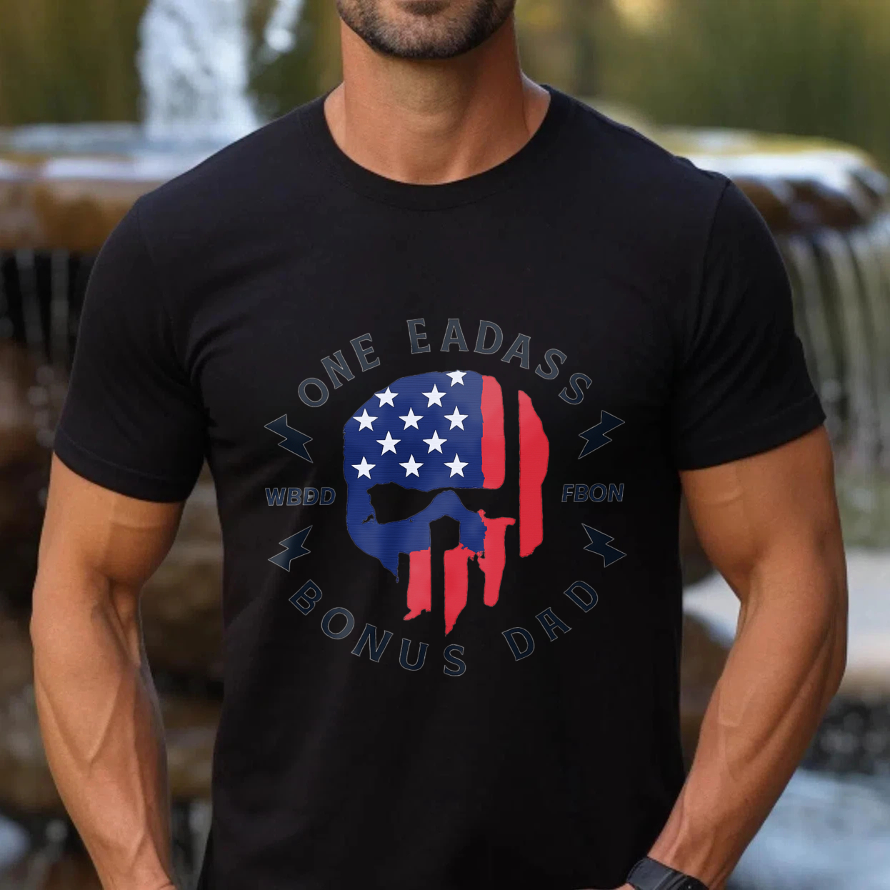 One Badass Bonus Dad T Shirt American Flag Skull Design Made In Usa