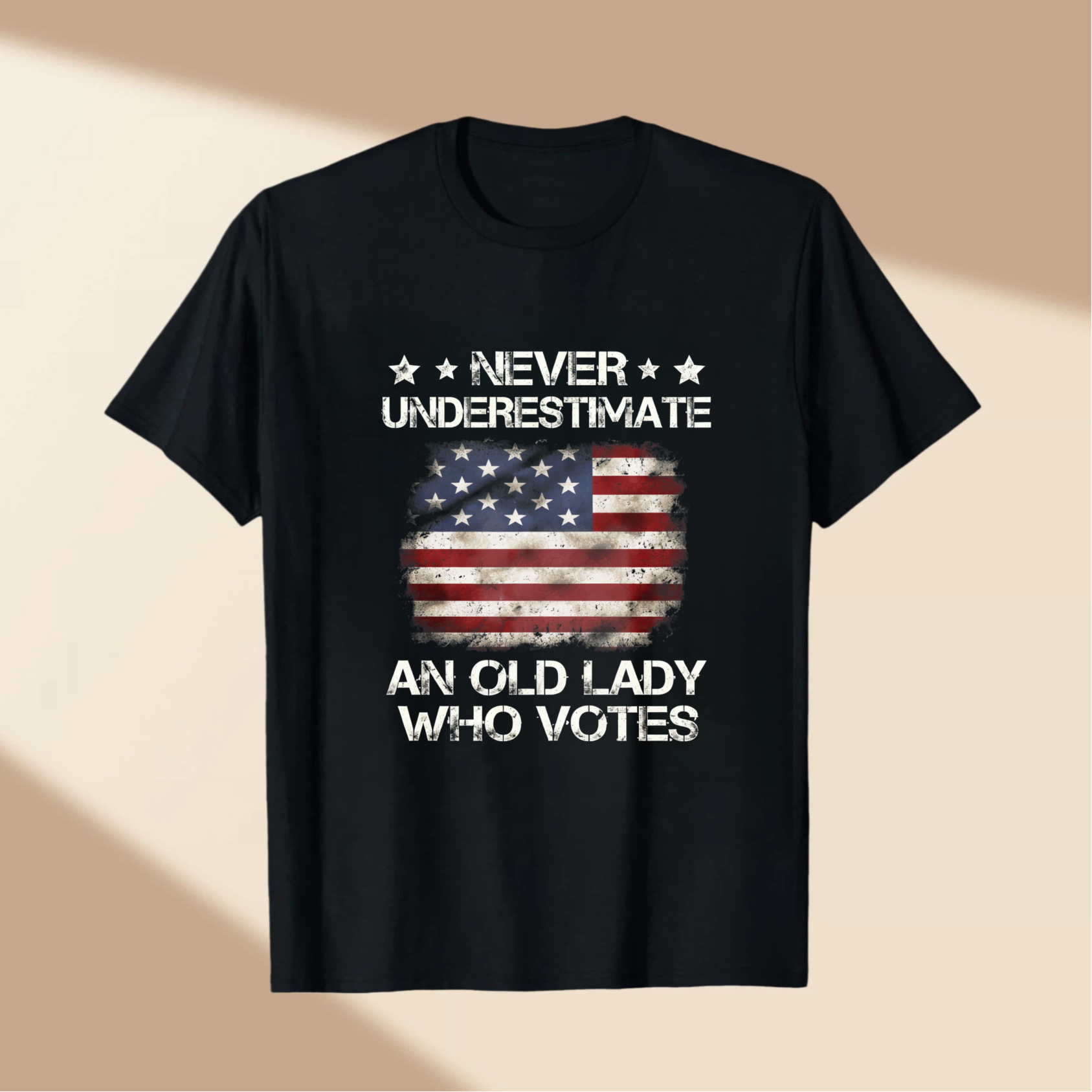 TEECURENT Never Underestimate An Old Lady Who Votes American Flag Patriotic T-Shirt WOMEN