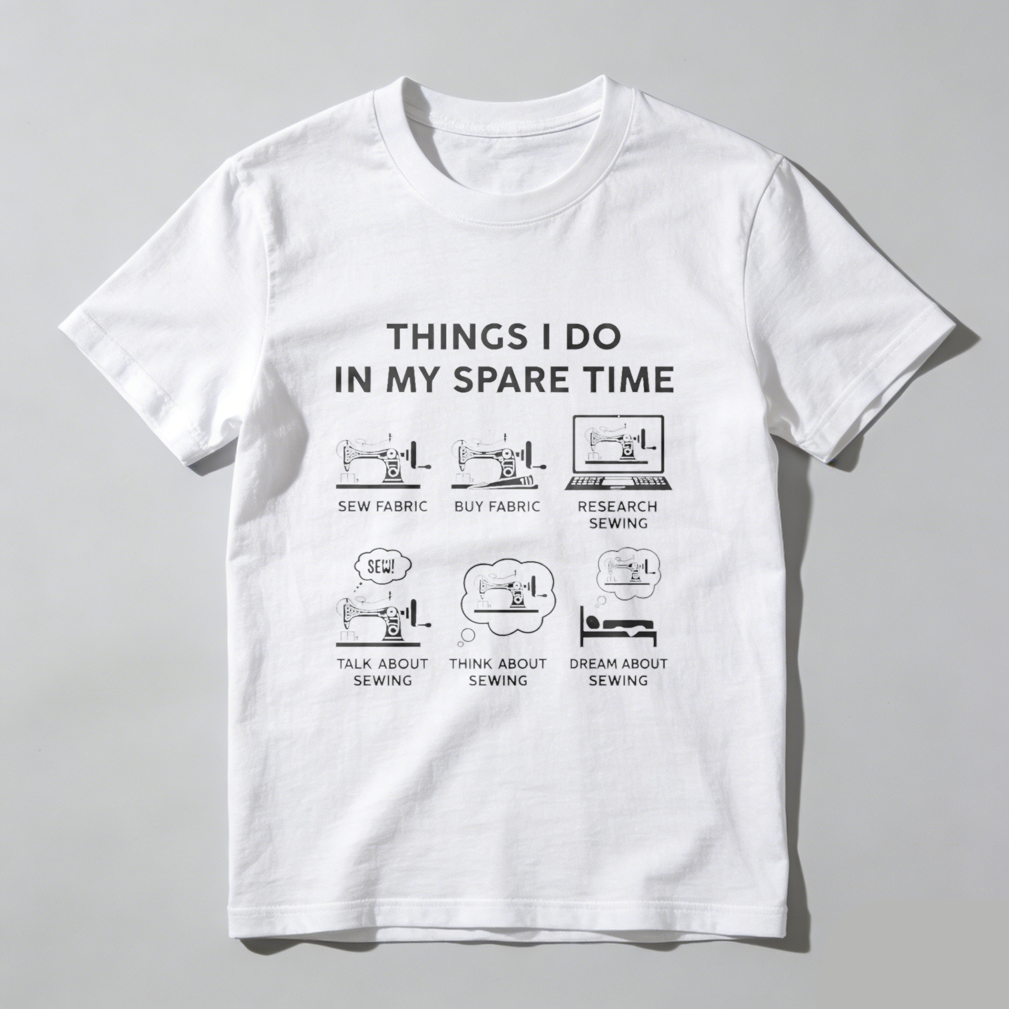 TEECURENT Things I Do In My Spare Time Sewing T-Shirt For Sewing Enthusiasts And Crafters With Fun Sewing Icons And Humorous Quotes WOMEN
