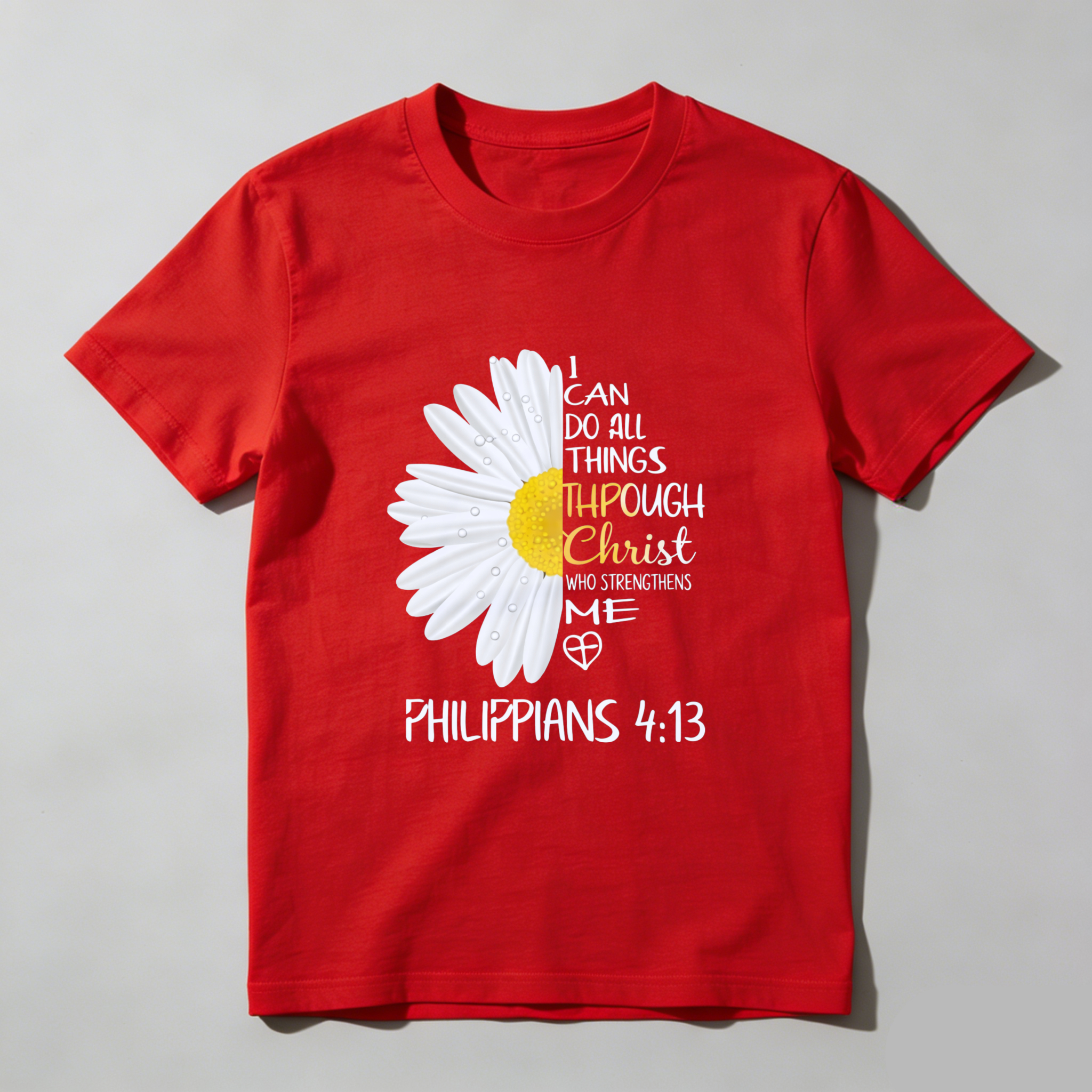 TEECURENT I Can Do All Things Through Christ Who Strengthens Me Philippians 413 Daisy Flower Christian T Shirt WOMEN