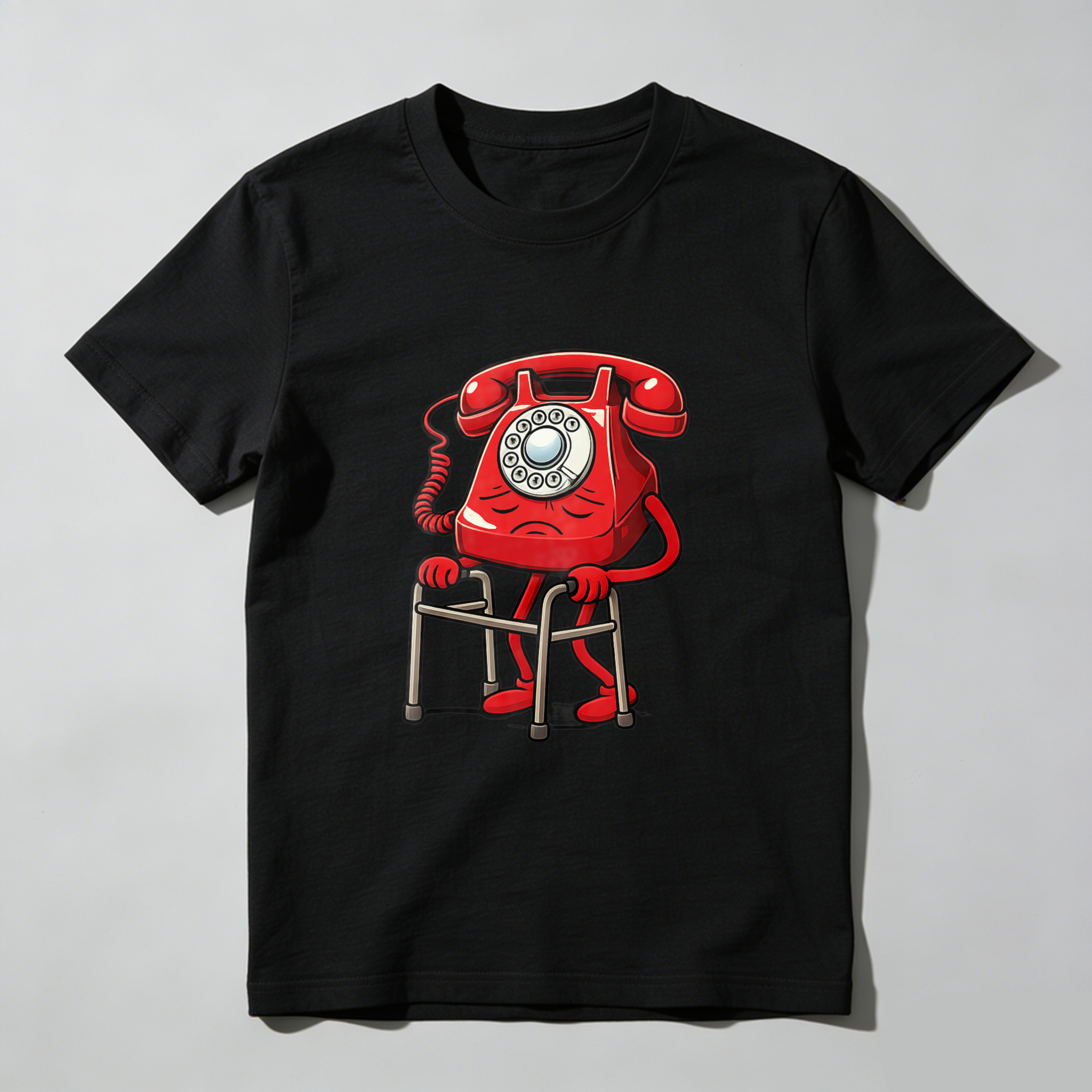 Red Vintage Telephone With Crutches T-Shirt Made In Usa
