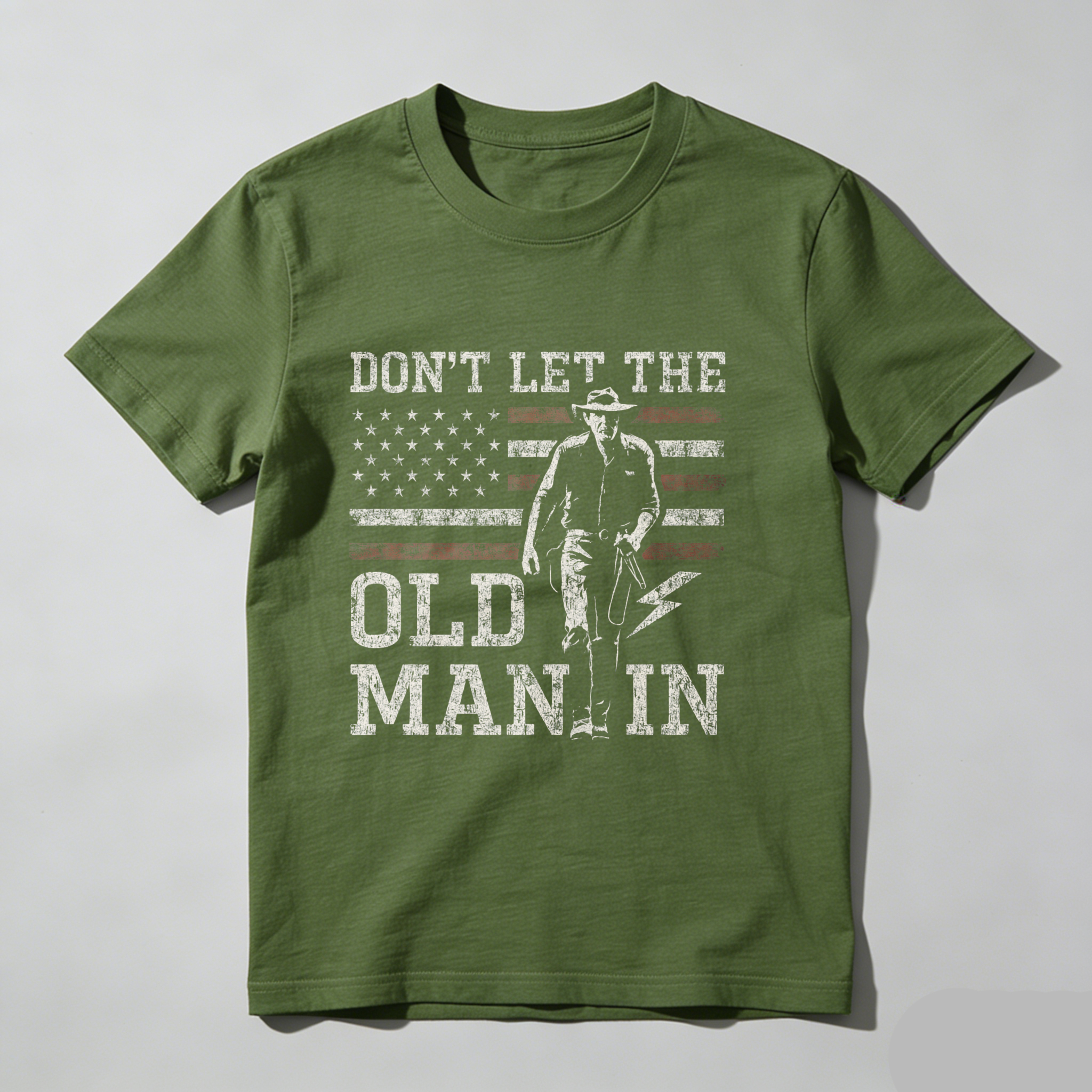 TEECURENT Dont Let The Old Man In American Flag Cowboy T Shirt