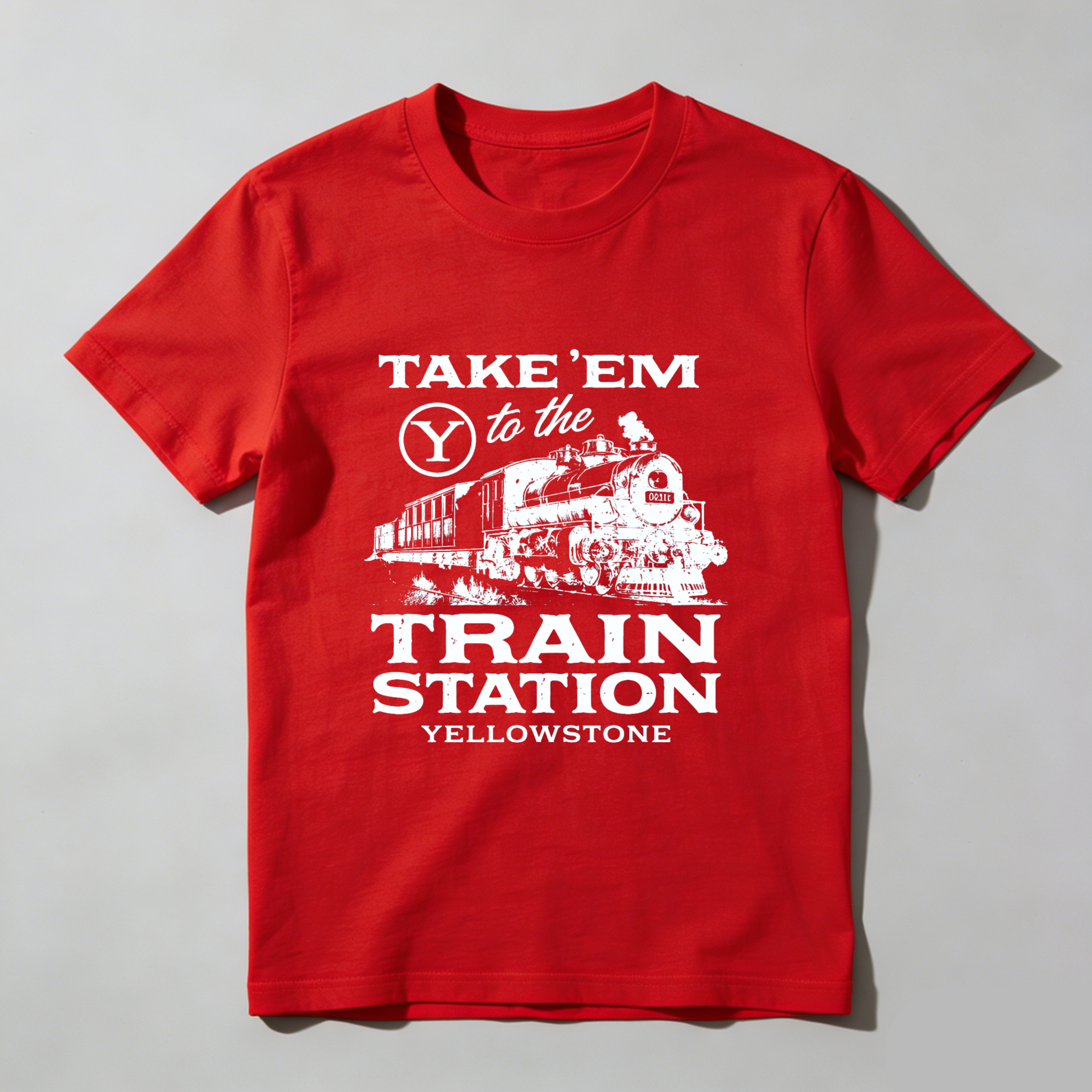 TEECURENT Take Em To The Train Station Yellowstone T Shirt Black Classic Fit Men Women Unisex Railroad Locomotive Graphic Tee