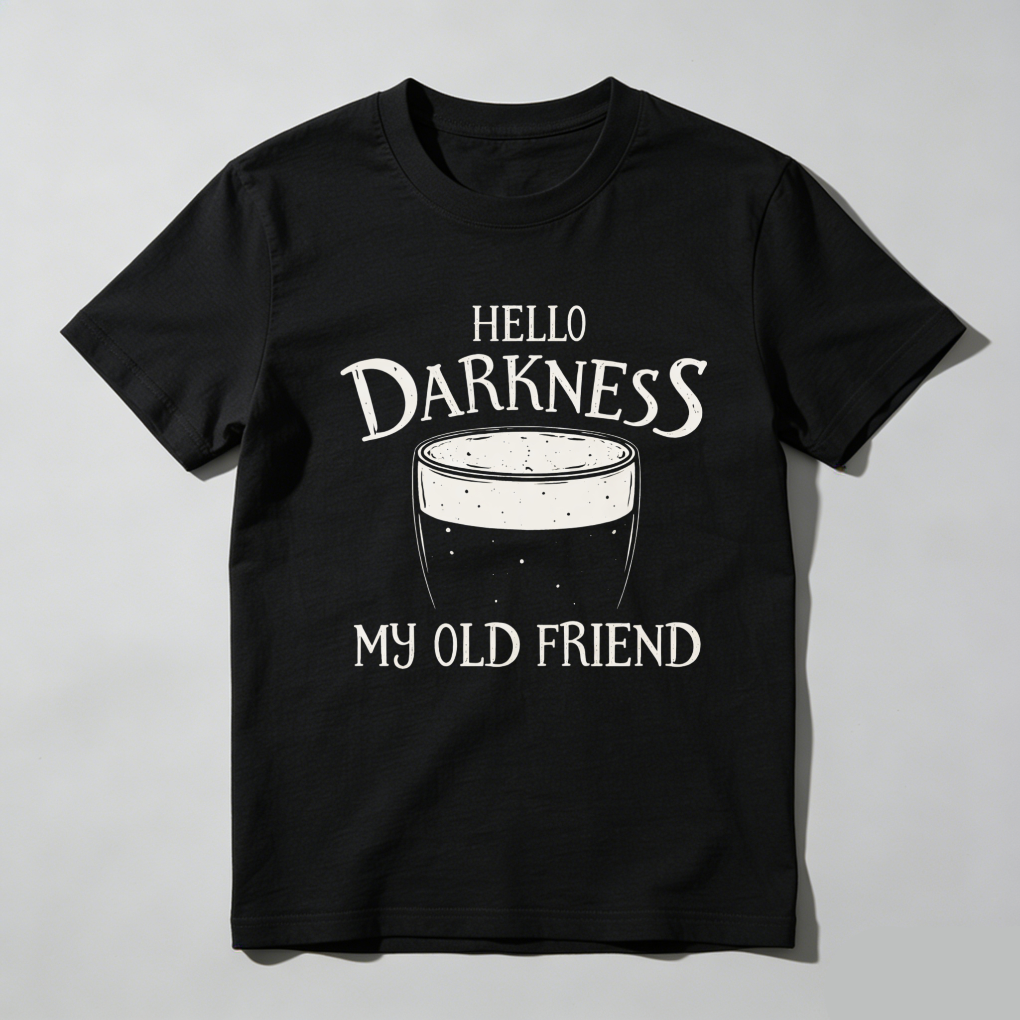 TEECURENTHello Darkness My Old Friend Beer Glass T-Shirt Black Men Women Casual Graphic Tee Shirt Unisex Top Fun Drink Themed Apparel-TeeCurent