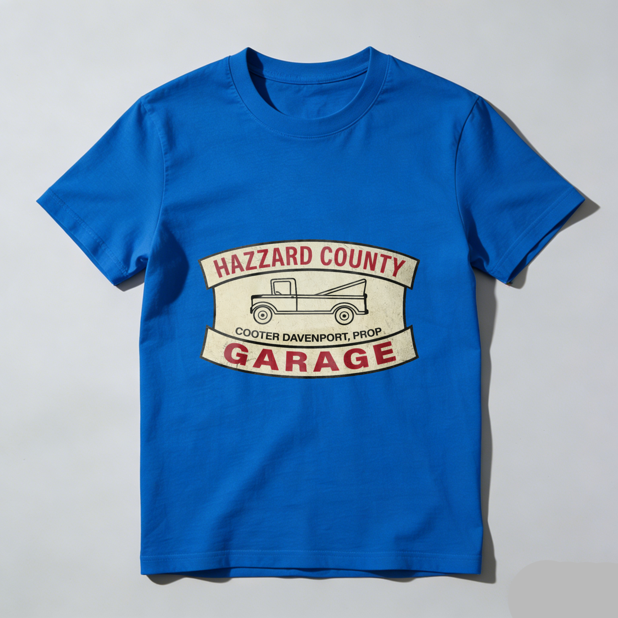 Hazzard County Garage T Shirt Cooter Davenport Prop Classic Truck Design Black Cotton Tee