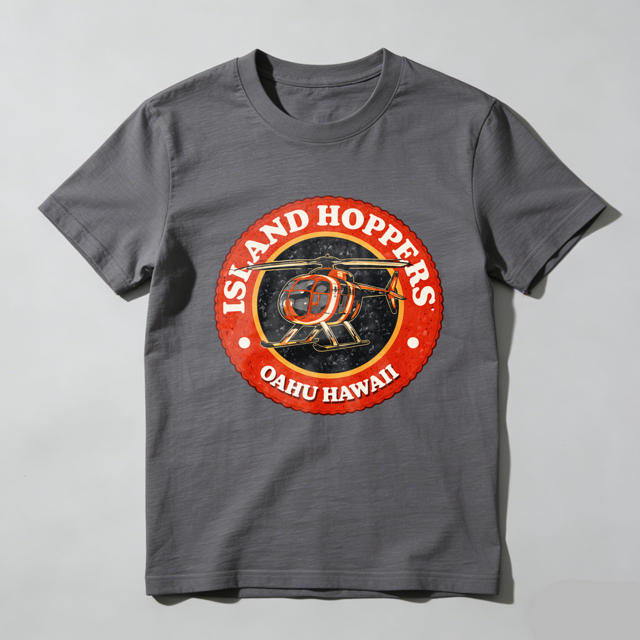TEECURENT Island Hoppers Oahu Hawaii T-Shirt Helicopter Logo Design Black Men Women Unisex Apparel Gift Souvenir