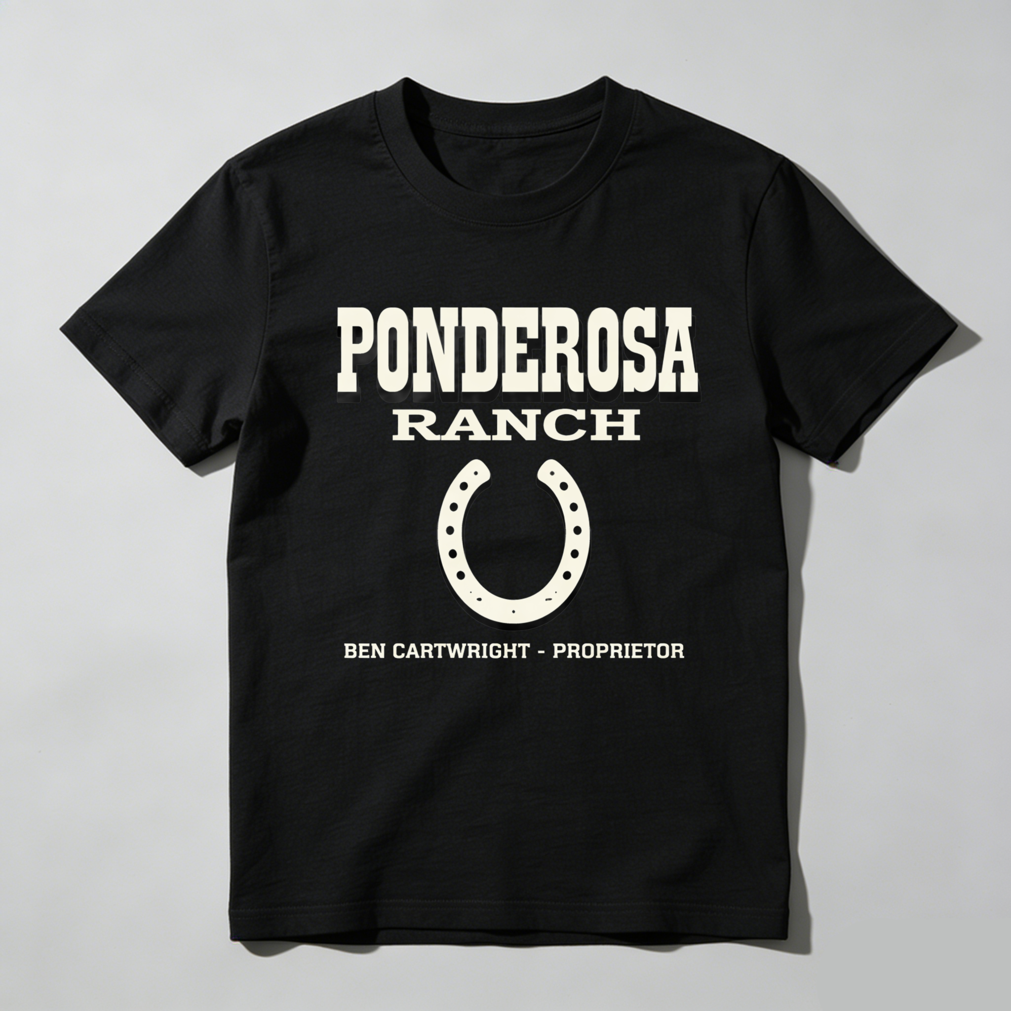 TEECURENTPonderosa Ranch T-Shirt Ben Cartwright Proprietor Western Cowboy Shirt Black Cotton Tee-TeeCurent
