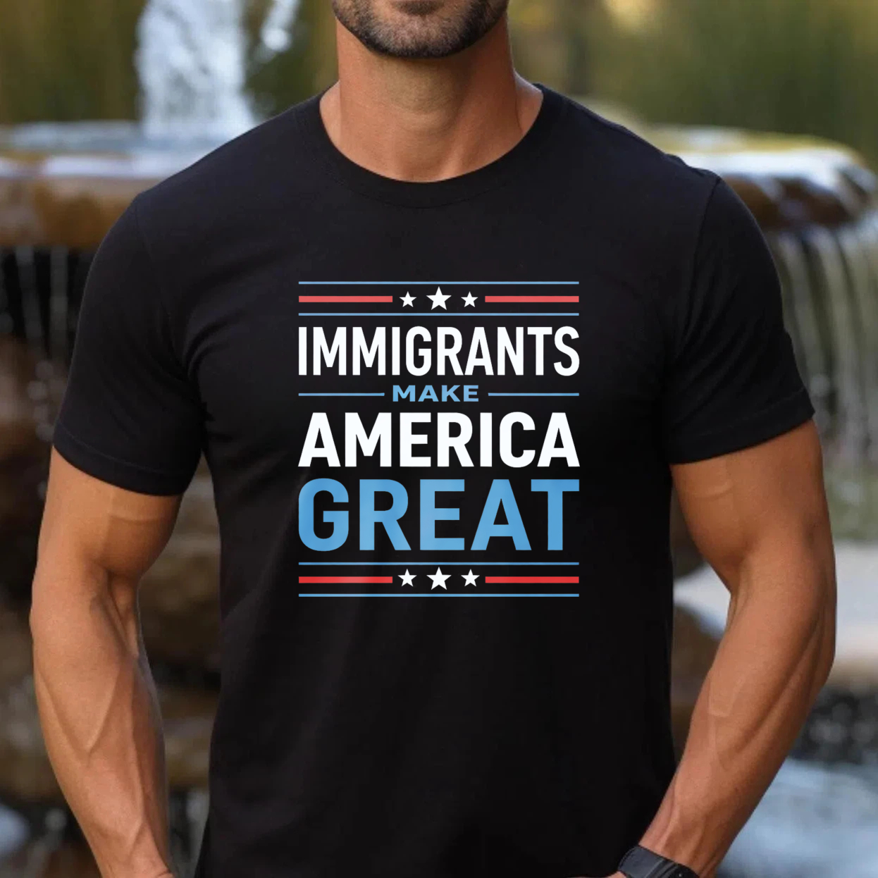 TEECURENTImmigrants Make America Great Patriotic T Shirt For Men And Women American Flag Design Black Cotton Tee-TeeCurent