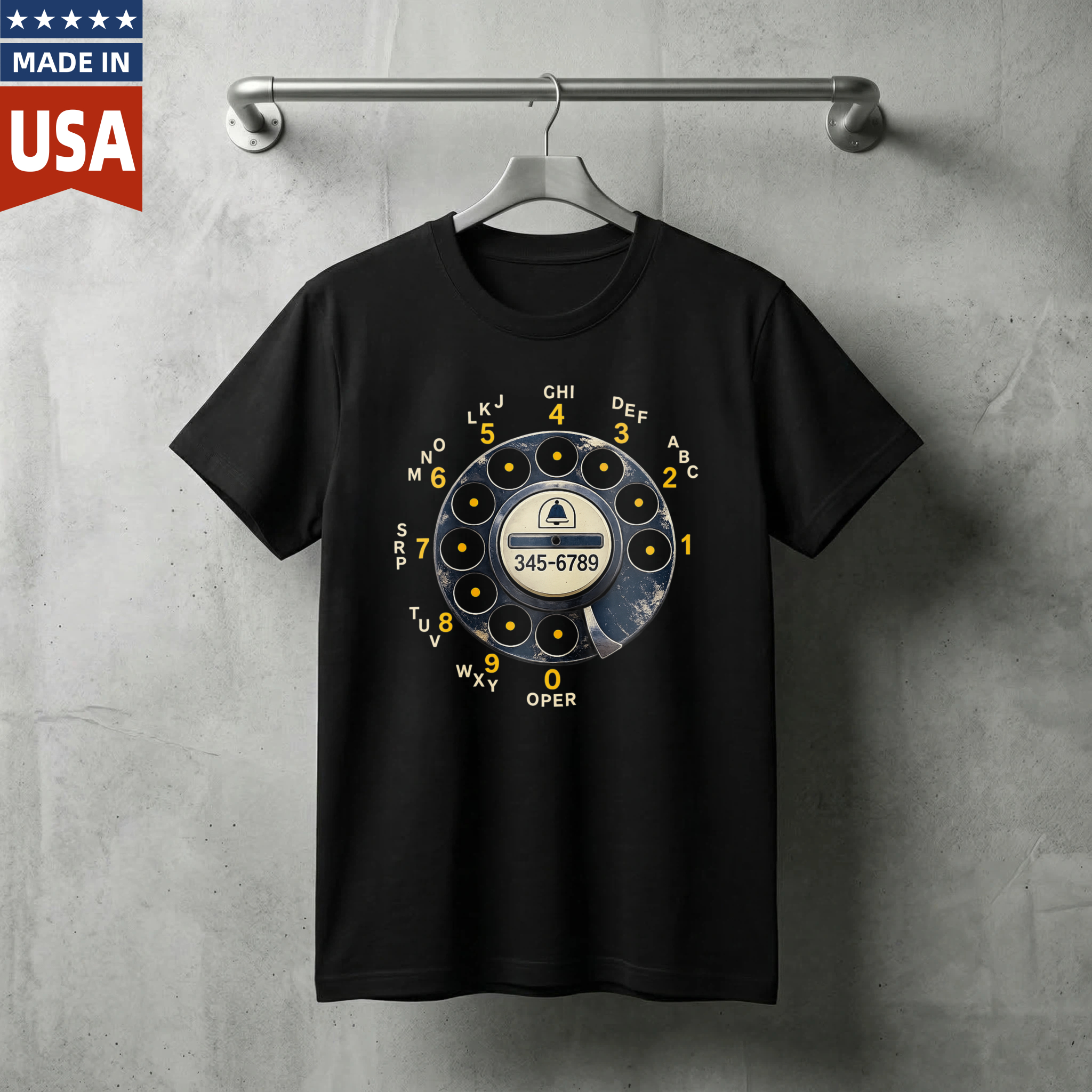 Vintage Rotary Dial Phone T-Shirt Made In Usa Retro Telephone Design Black Cotton Shirt Unisex Classic Style Gift For Tech Enthusiasts