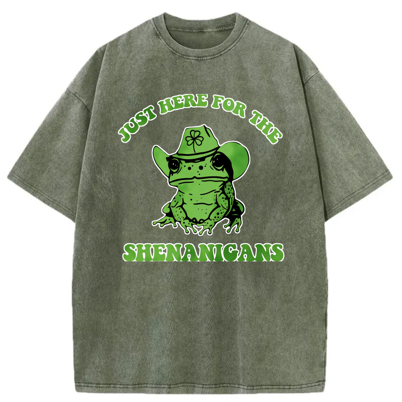 Just Here For The Shenanigans Frog tshirt 100% cotton
