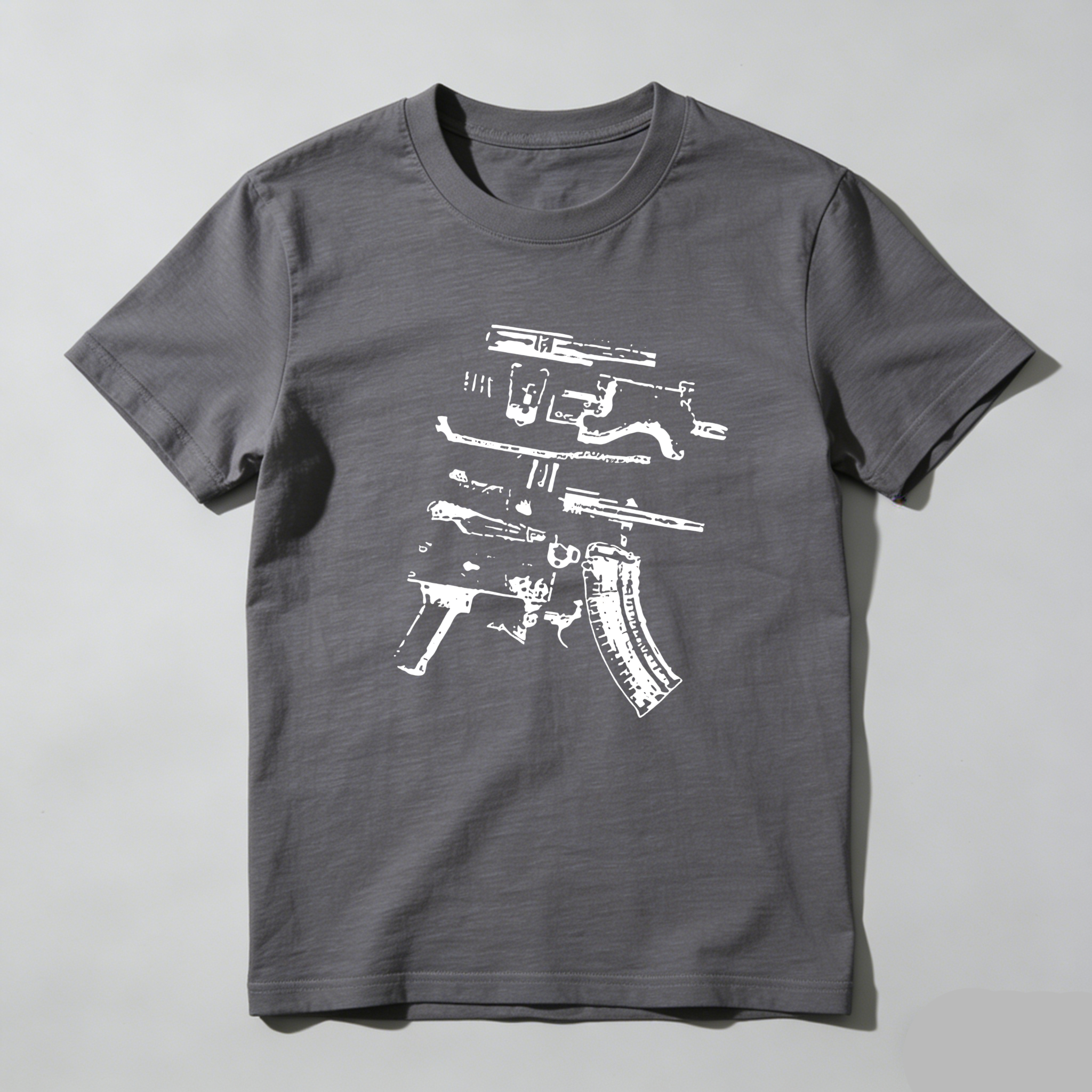 TEECURENT T-SHIRT  Gun Parts Exploded Diagram White Print