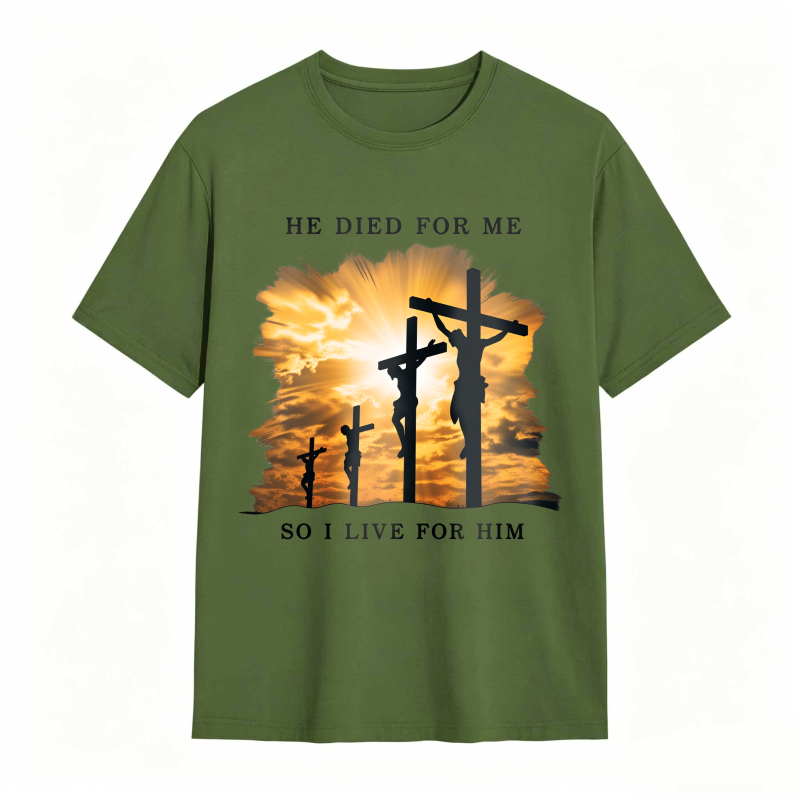 Crucifixion Scene With Three Crosses And Sunset Sky He Died For Me So I Live For Him Unisex Classic T-shirt