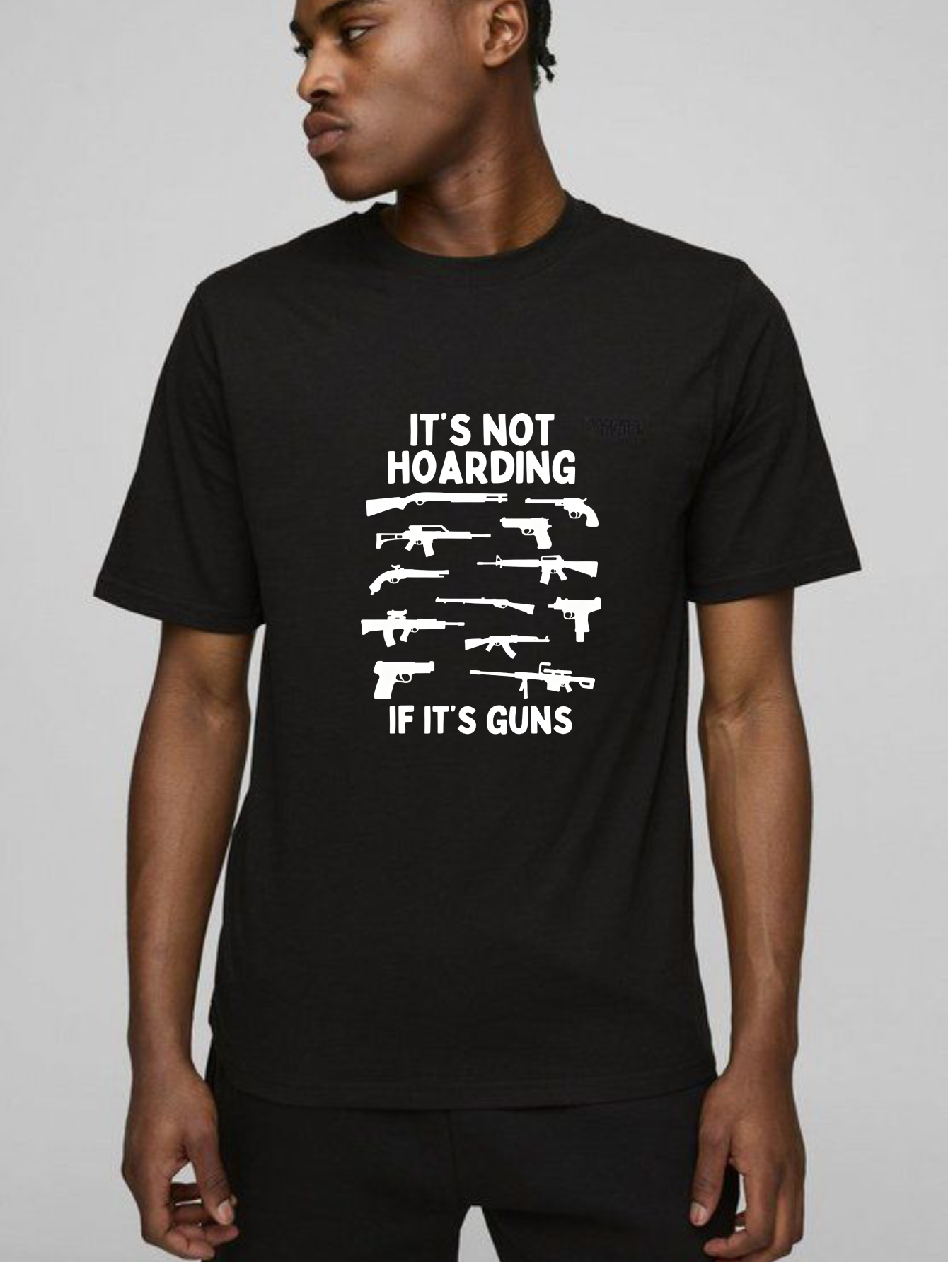 TEECURENT Its Not Hoarding If Its Guns Pure Cotton Short Sleeve T Shirt-TeeCurent