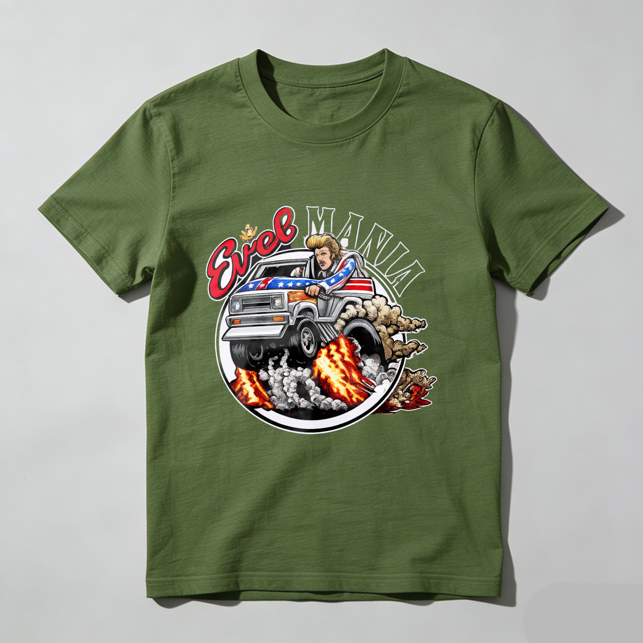 Eric Mania American Flag Truck Graphic T-Shirt Made In Usa