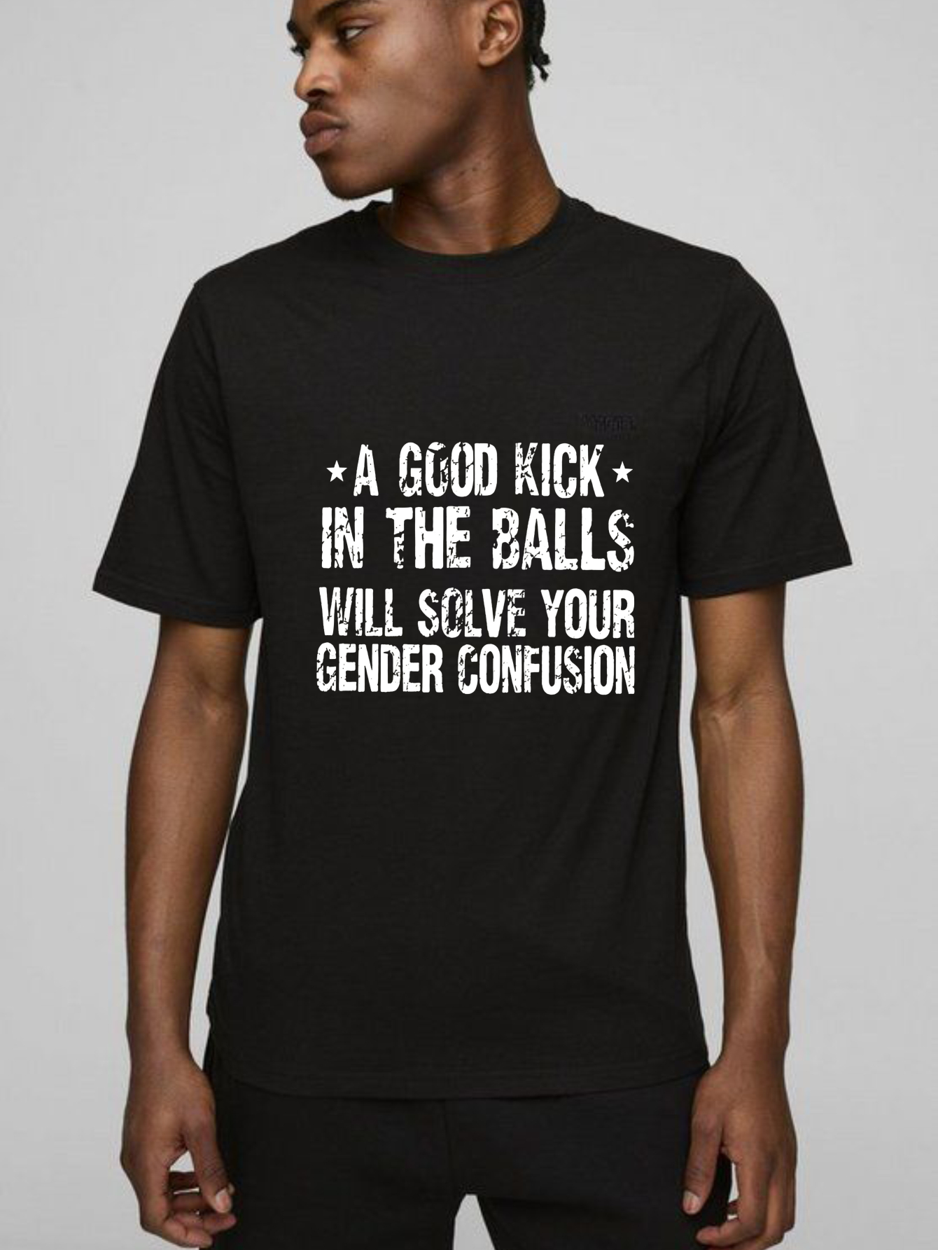 TEECURENT A Good Kick In The Balls Will Solve Your Gender Confusion Pure Cotton Short Sleeve T Shirt-TeeCurent