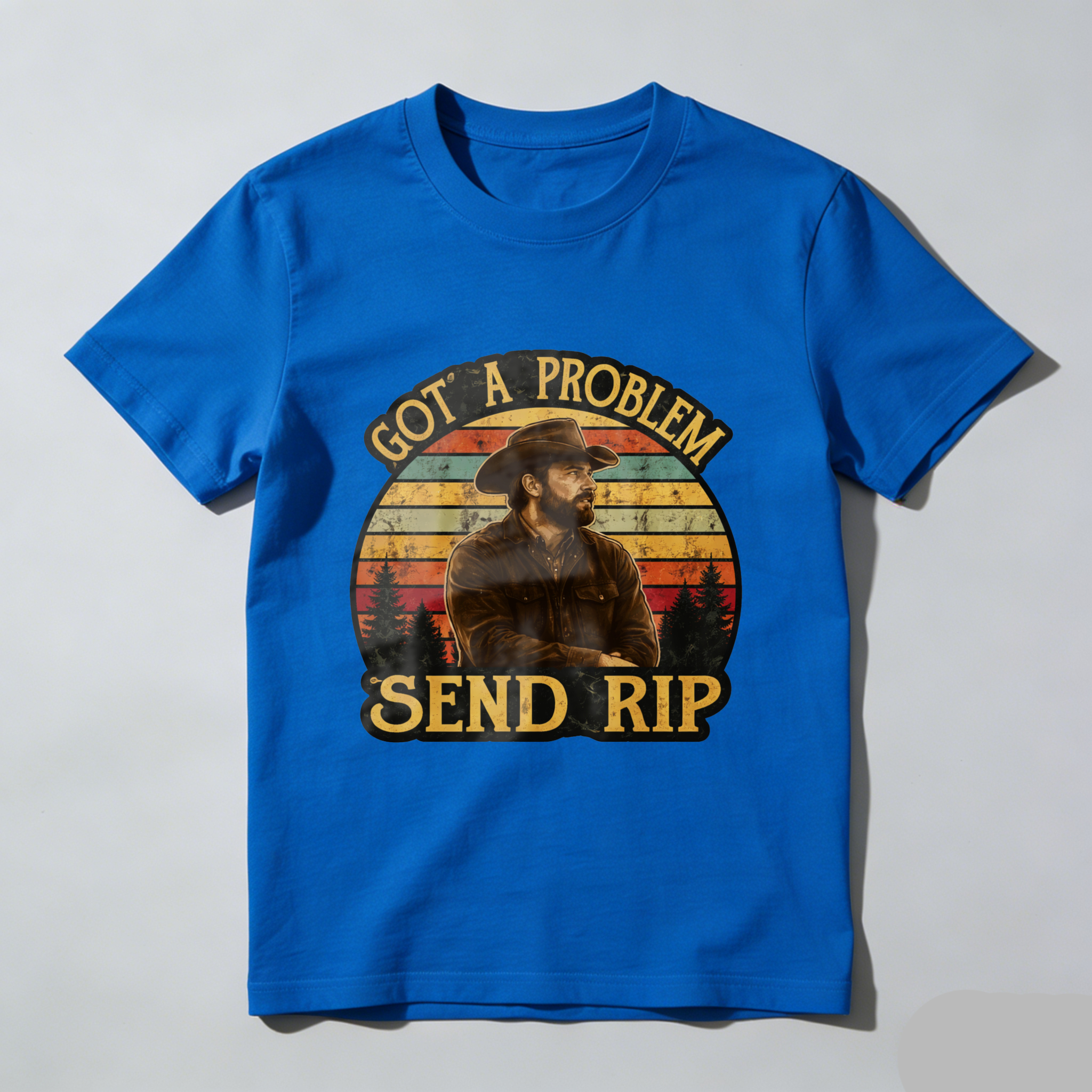 TEECURENT Got A Problem Send Rip Country Cowboy Vintage Sunset T-Shirt