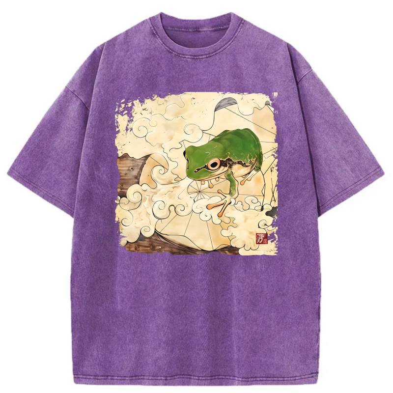 Frog On Clouds With Traditional Art Style tshirt 100% cotton