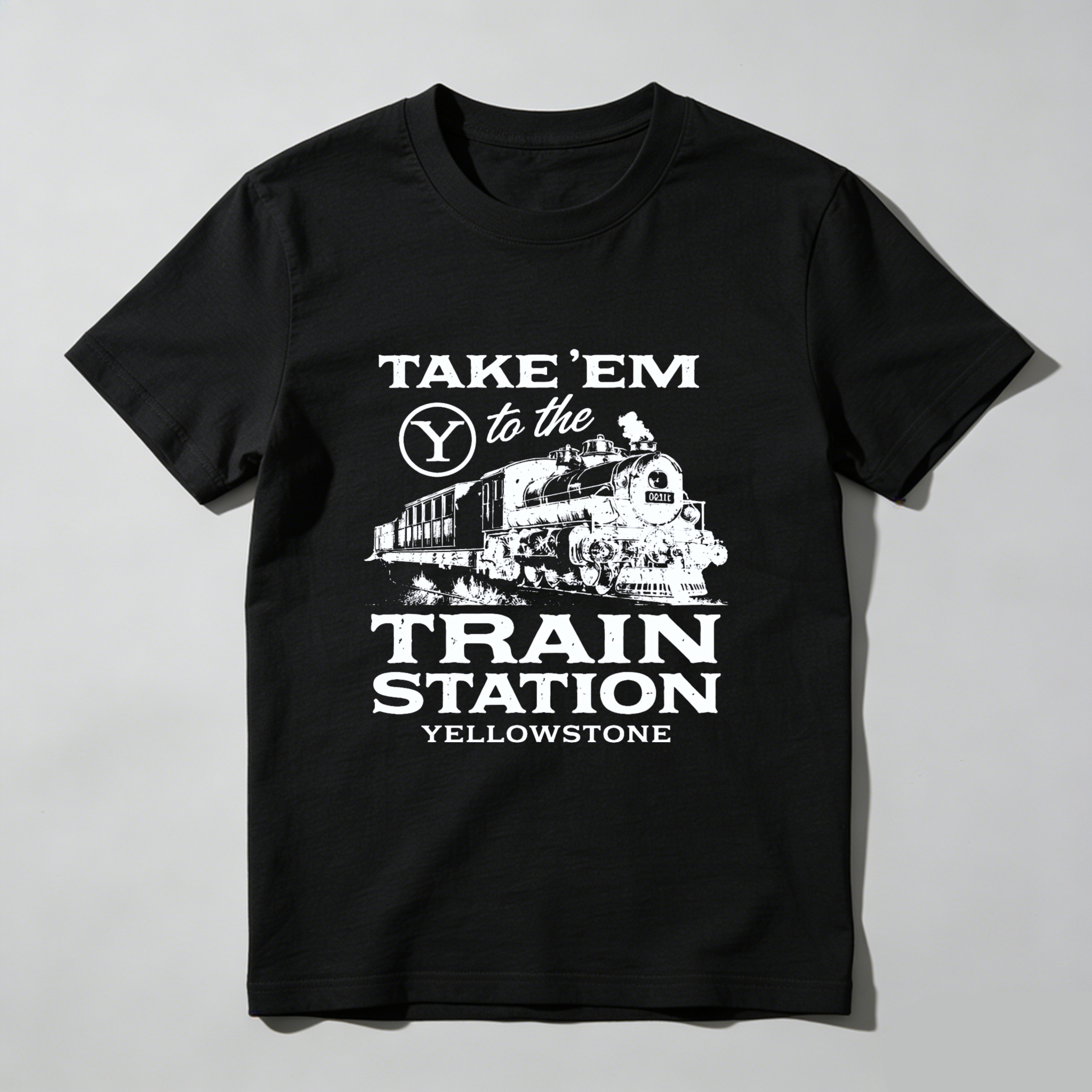 TEECURENT Take Em To The Train Station Yellowstone T Shirt Black Classic Fit Men Women Unisex Railroad Locomotive Graphic Tee