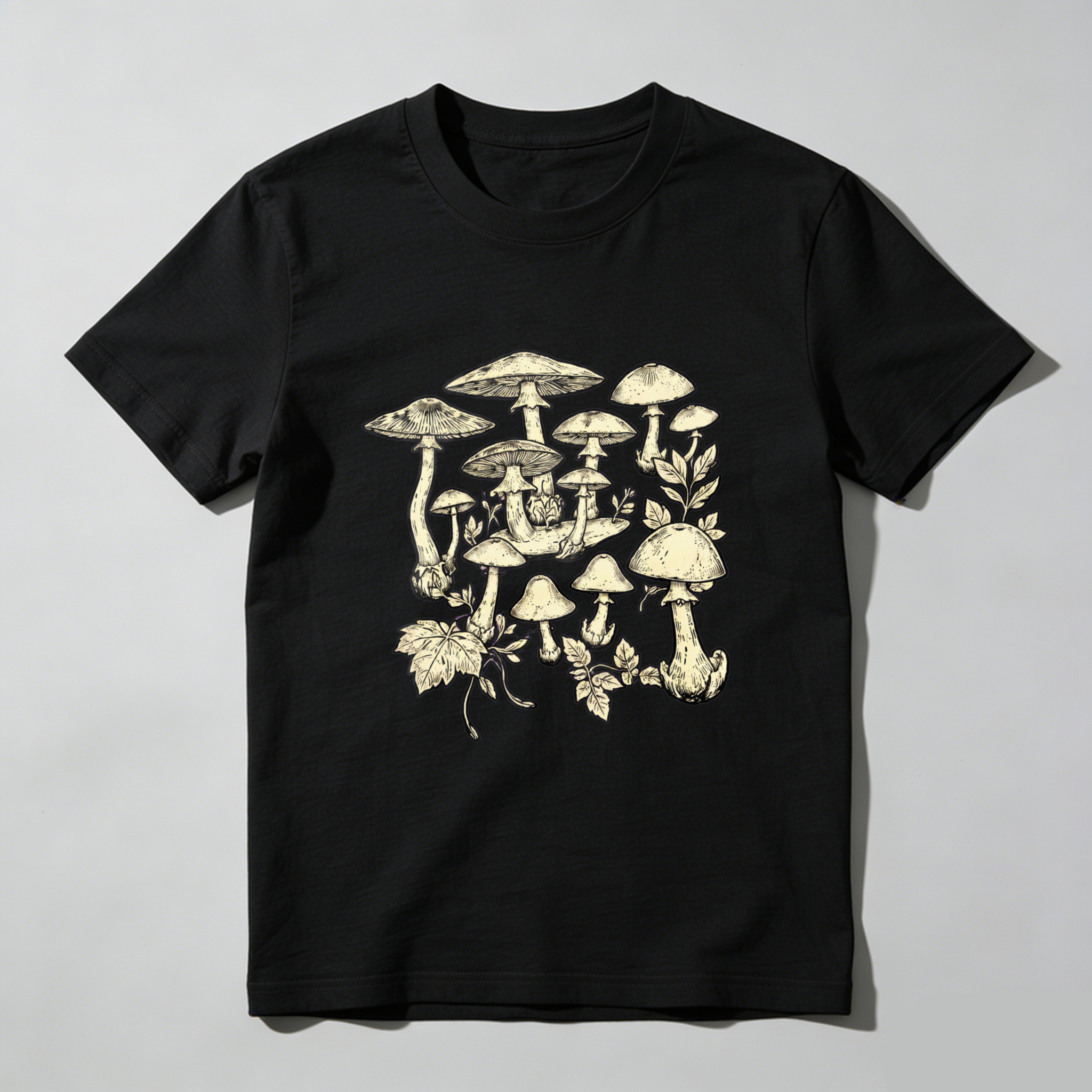 TEECURENT Mushroom Forest Botanical Design T-Shirt Nature Inspired Graphic Tee For Men And Women WOMEN