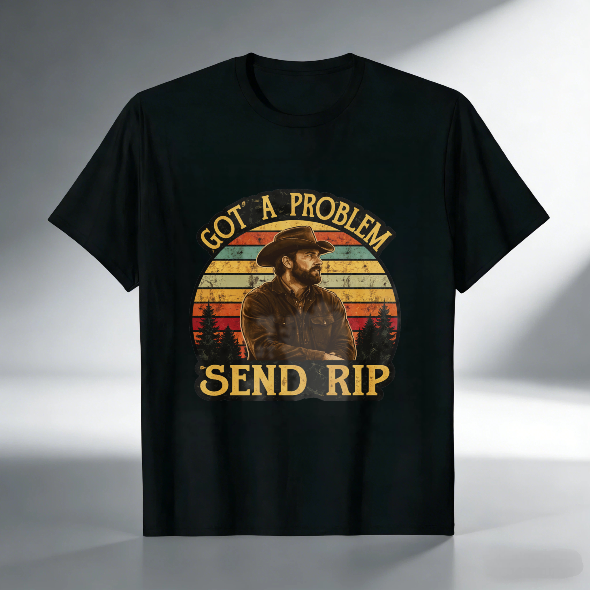 TEECURENT Got A Problem Send Rip Country Cowboy Vintage Sunset T-Shirt