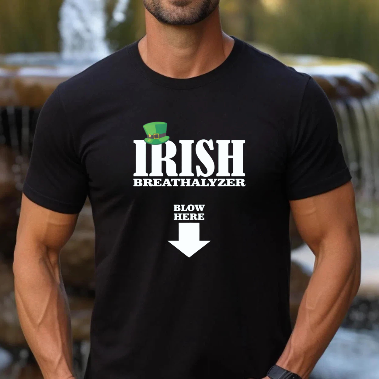 TEECURENT Irish Breathalyzer T-Shirt Blow Here St Patrick's Day Funny Shirt Men Women Unisex Casual Wear