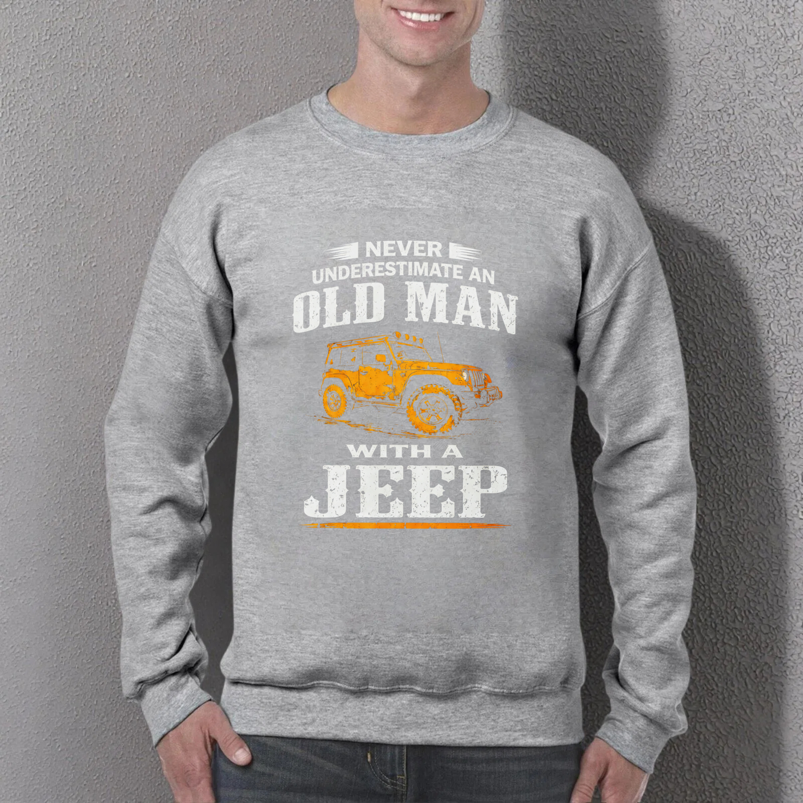 TEECURENT Never Underestimate An Old Man With A Jeep Sweatshirt For Men And Women Unisex Crewneck Pullover Long Sleeve Casual Top