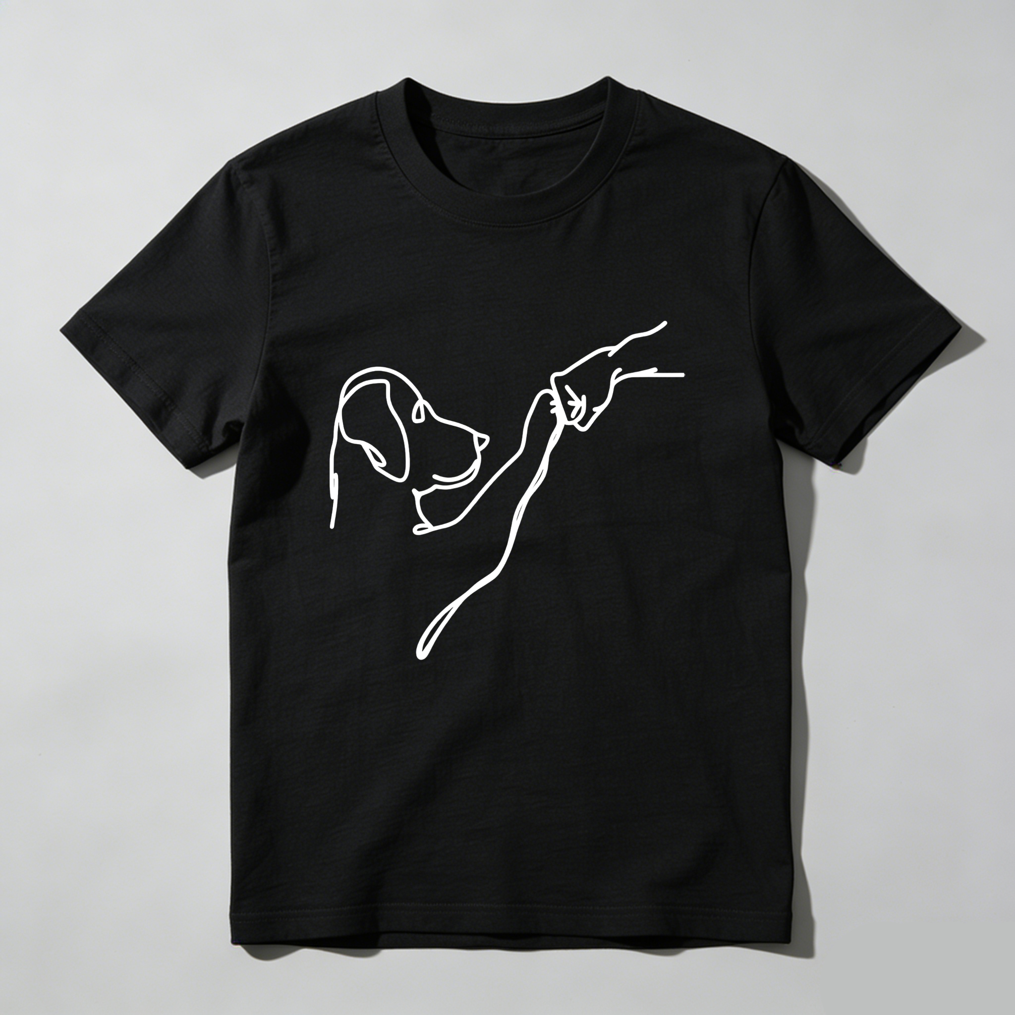 TEECURENT Dog And Hand Line Art Pure Cotton Short Sleeve T Shirt-TeeCurent