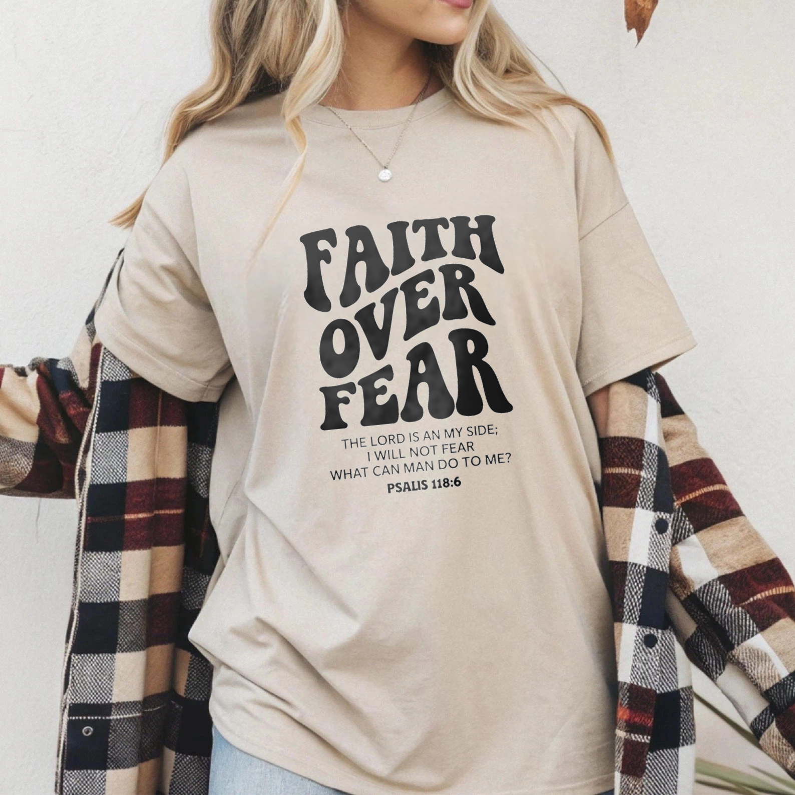 TEECURENT Faith Over Fear Bible Verse T-Shirt Psalms 118 6 Christian Inspiration Motivational Quote Men Women Apparel Black Shirt WOMEN