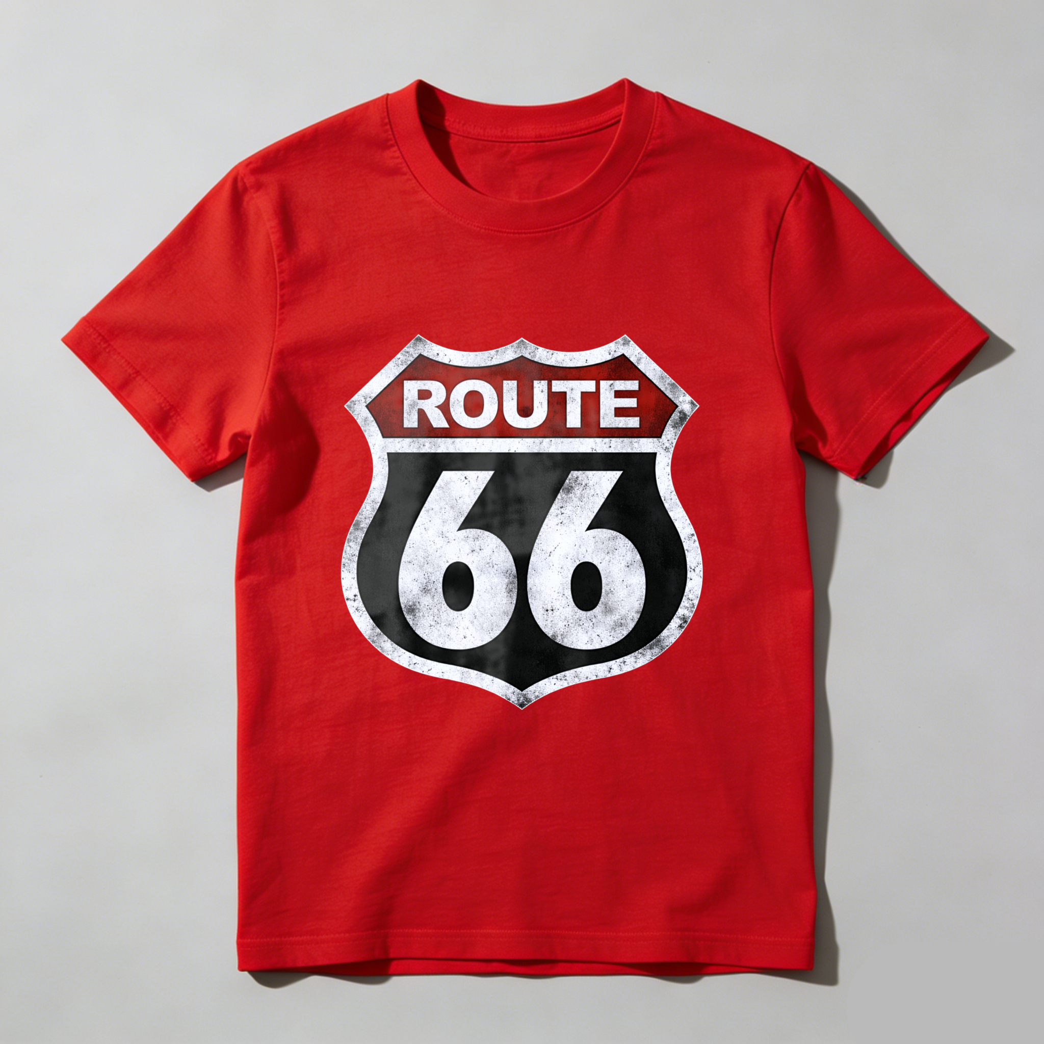 Route 66 Classic Highway Sign T-Shirt Black Vintage Road Trip Design Men Women Unisex Casual Wear